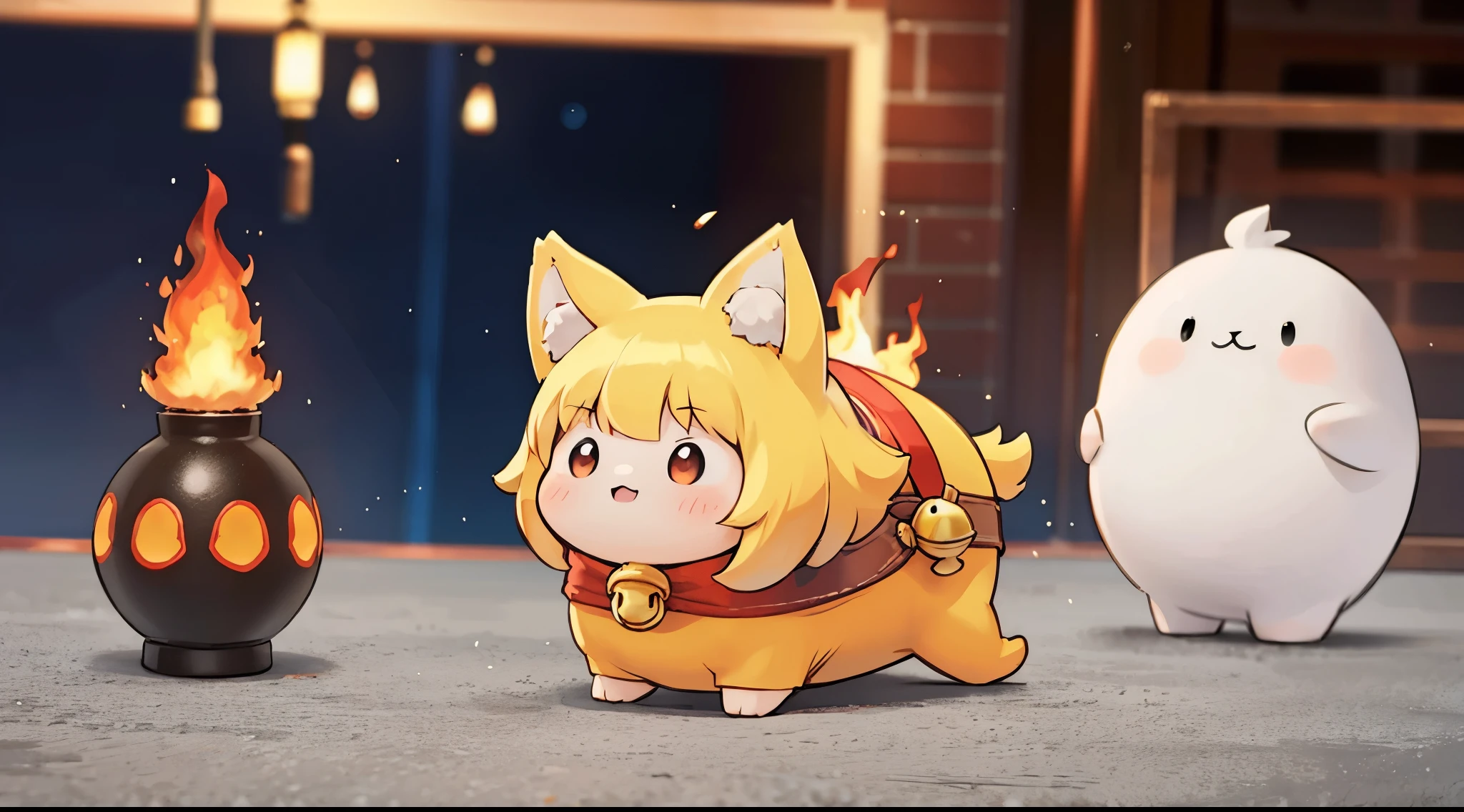 digitalart、Fire Spirit、Yuru Chara Style、Laugh、Wearing a bell