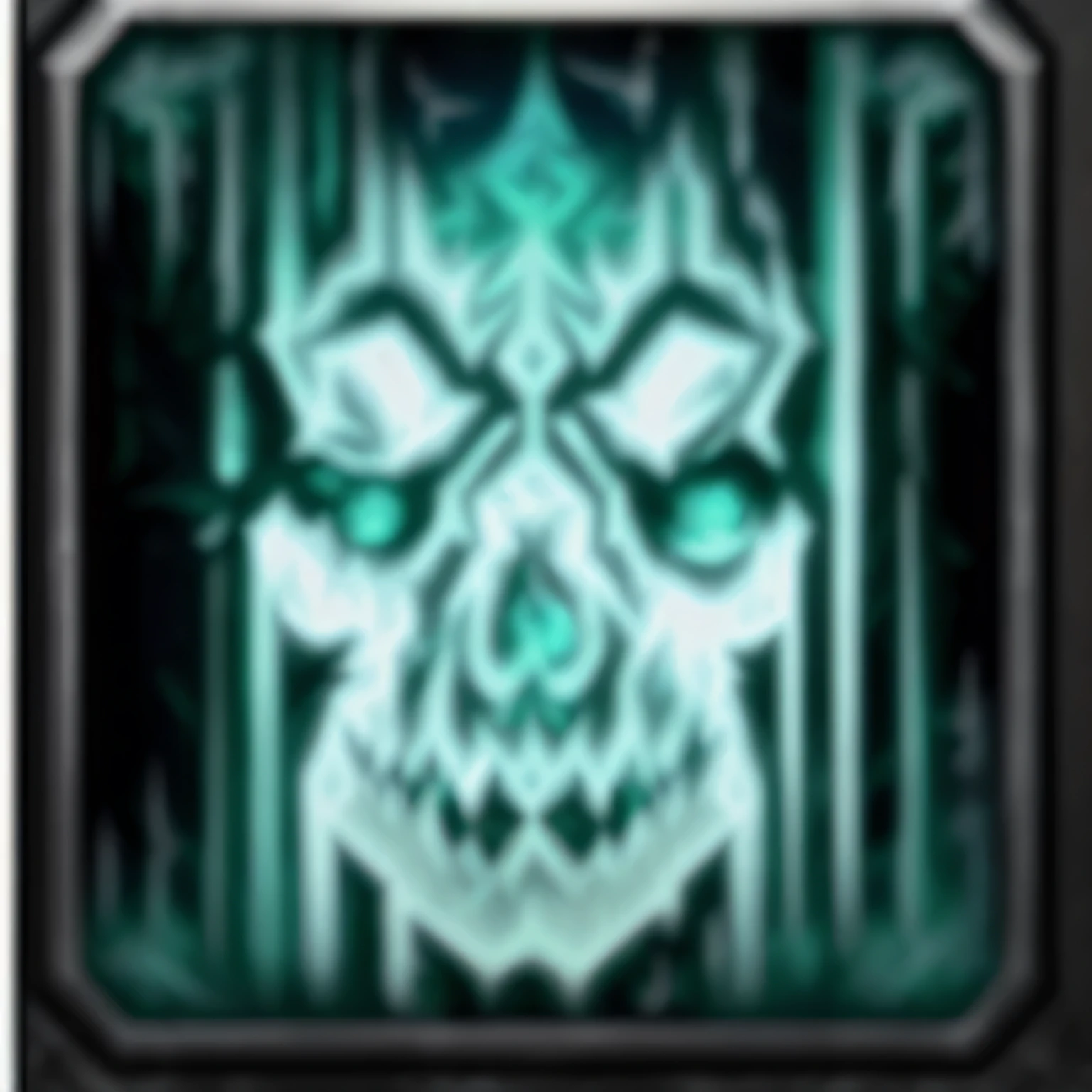 Close-up of green and black squares，There is a skull on it, World of Warcraft spell icons, Lich, undead Lich, Death knight, Lightning mage spell icon, Lich king, Death knight, Severe jpeg artifacts, frostbite, Sharp and terrifyingly cold, Magic spell icon, frostbite engine, Portrait of the Old Necromancer, Ice Mage