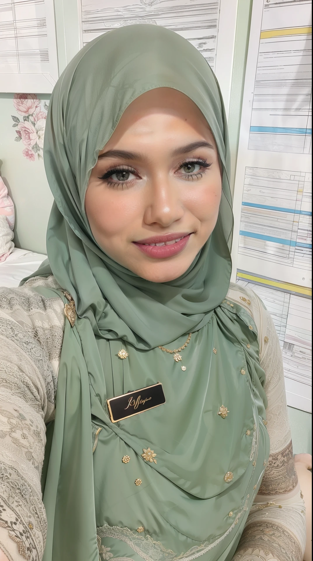 ((HIJAB)), ((YELLOW LINGERIE)), ((SHORT HIJAB)), Portrait photo of a matured chubby malay girl, curvy, (laughing:1.2), hijab,malaysian, posing, look at a camera, nerd, wear white shirt and short pleated skirt, full body, room background, big breast,nighttime, backlit, epic realistic, hyper detailed, detailed skin texture, mole below eye, natural skin texture, mole in body, insane details, intricate details, accent lighting, soft volumetric light, bokeh, (dramatic light:1.2), (neutral colors:1.3), cross process, living room background, ((detailed realistic face and eyes)), good lighting, 8K resolution, Legs Wide Open, spread Legs, lying on bed, Liquid from the Crotch, Blushing, fat,