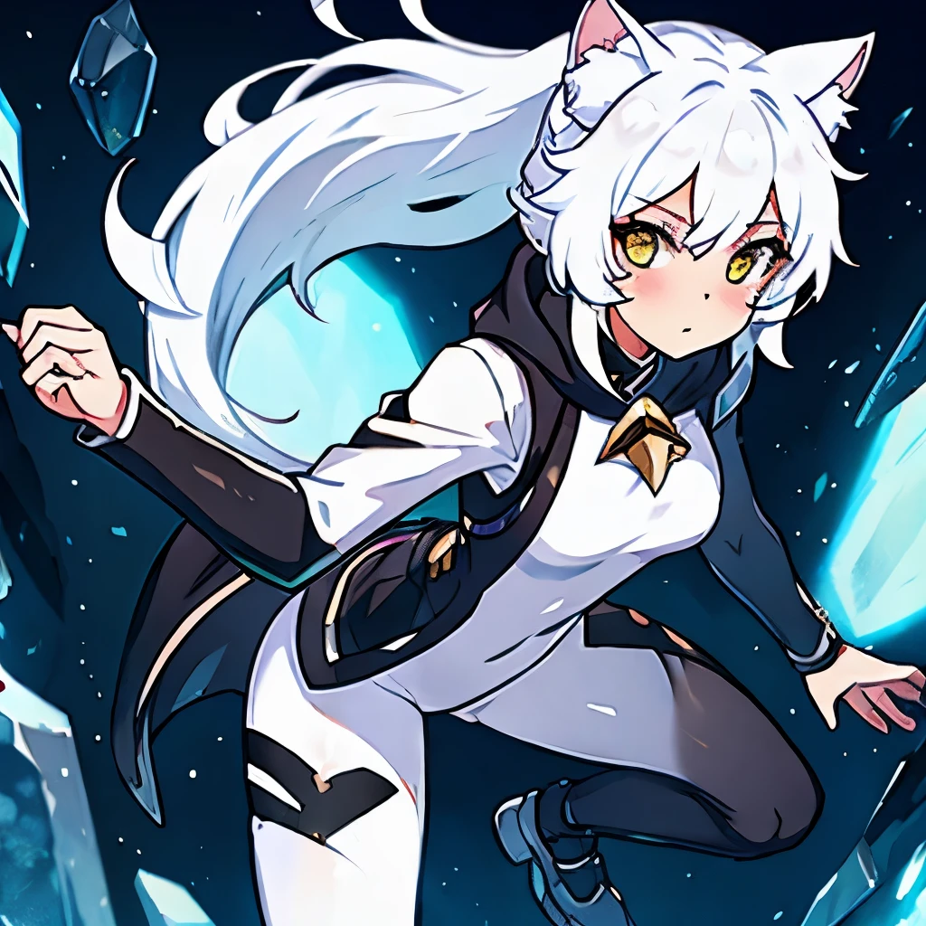 White hair cat girl in black leggings white eyes glass