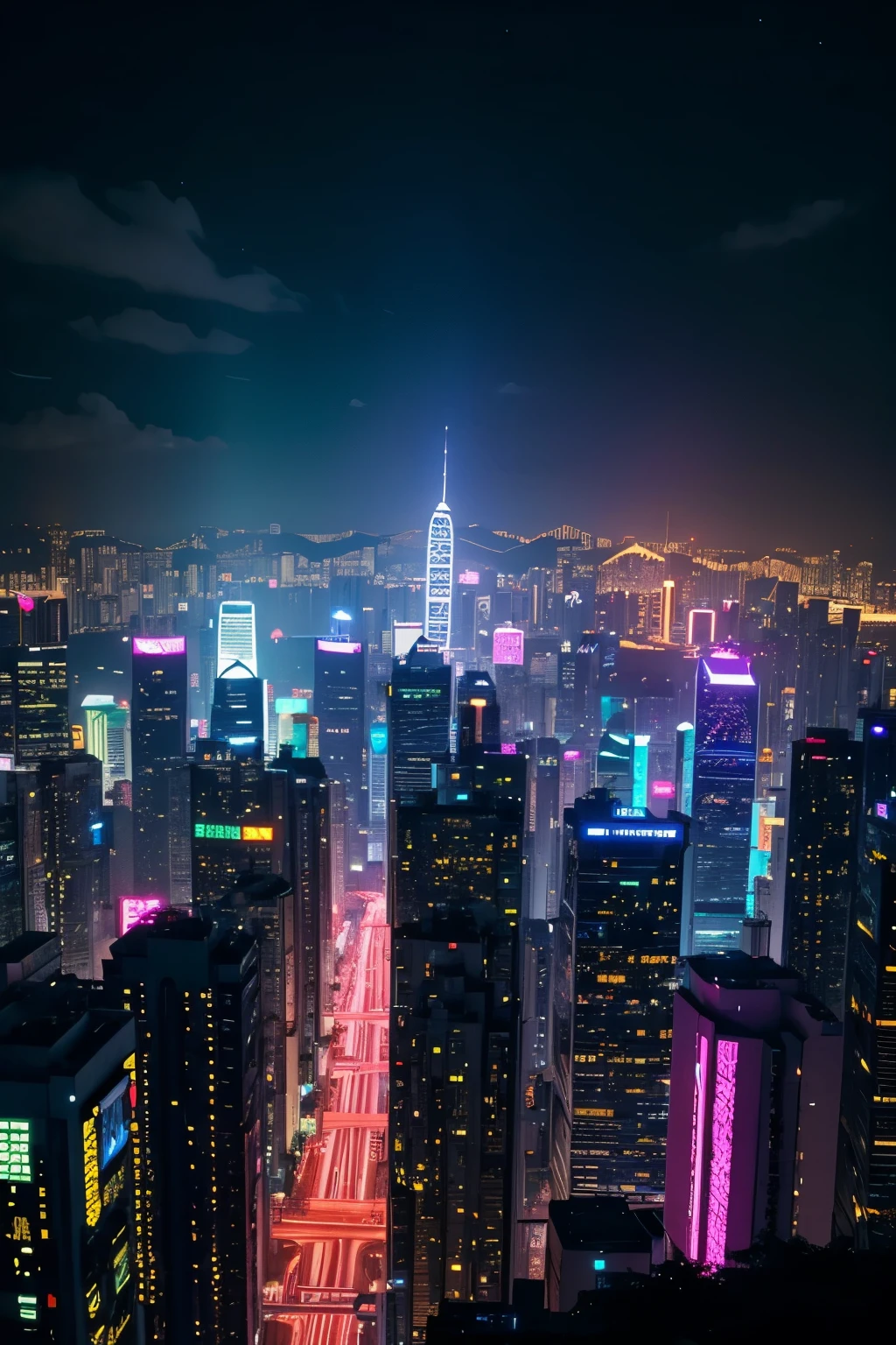 À la Fed view of the city at night with lots of light, Detailed matte painting by Patrick Chin, Pexels contest winner, Happening, city like Hongkong, Hongkong, in Hongkong, Kowloon, a still of Kowloon, Kowloon cyberpunk cityscape, Hongkong buildings, beautiful future city, Kowloon cyberpunk, À la Fed view of the city at night with lots of light, city like Hongkong, Hongkong, in Hongkong, a still of Kowloon, Kowloon, Kowloon cyberpunk cityscape, Hongkong buildings, beautiful future city, Kowloon cyberpunk, Neon street in the background, tokyo Kowloon, Neon megacity on background, shenzhen, Roughness of a busy street at night with neon signs々nice view, 広いnight sky, 大きいnight sky, night sky, cyberpunk aesthetics, cyberpunk aestheticss, aesthetic cyberpunk, vaporwave city, cyberpunk atmospheres, in cyberpunk aesthetics, cyberpunk atmosphere, Kowloonサイバーパンク, Purple Cyberpunk City, cyberpunk street, neon city in the background, The Aesthetics of Synthwave, Cyberpunk Vaporwave, neon city, blade runner vibes, dreamy colorful cyberpunk colors