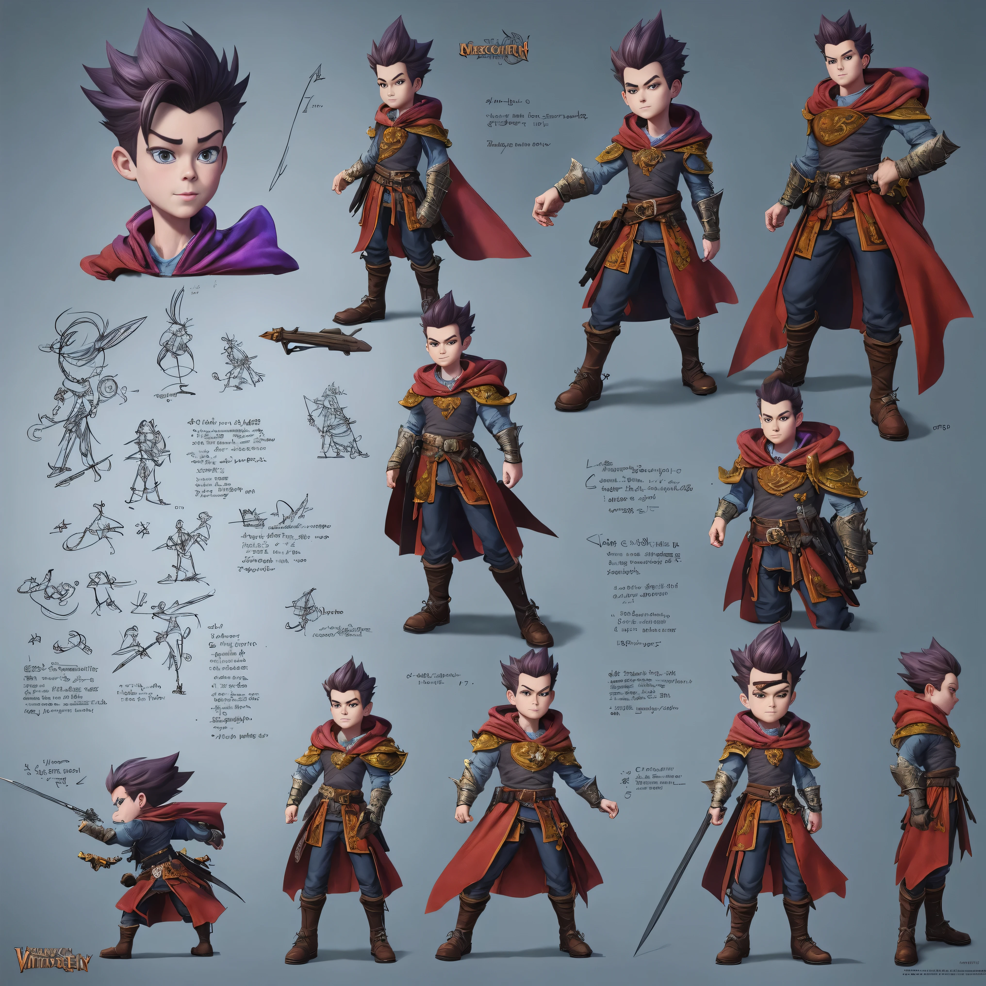 character design sheet, jimmy neutron, fantasy, medieval, vivid colors, concept art, sharp focus, digital art, Hyper-realistic, 4K, Unreal Engine, Highly Detailed, HD, Dramatic Lighting by Brom, trending on Artstation