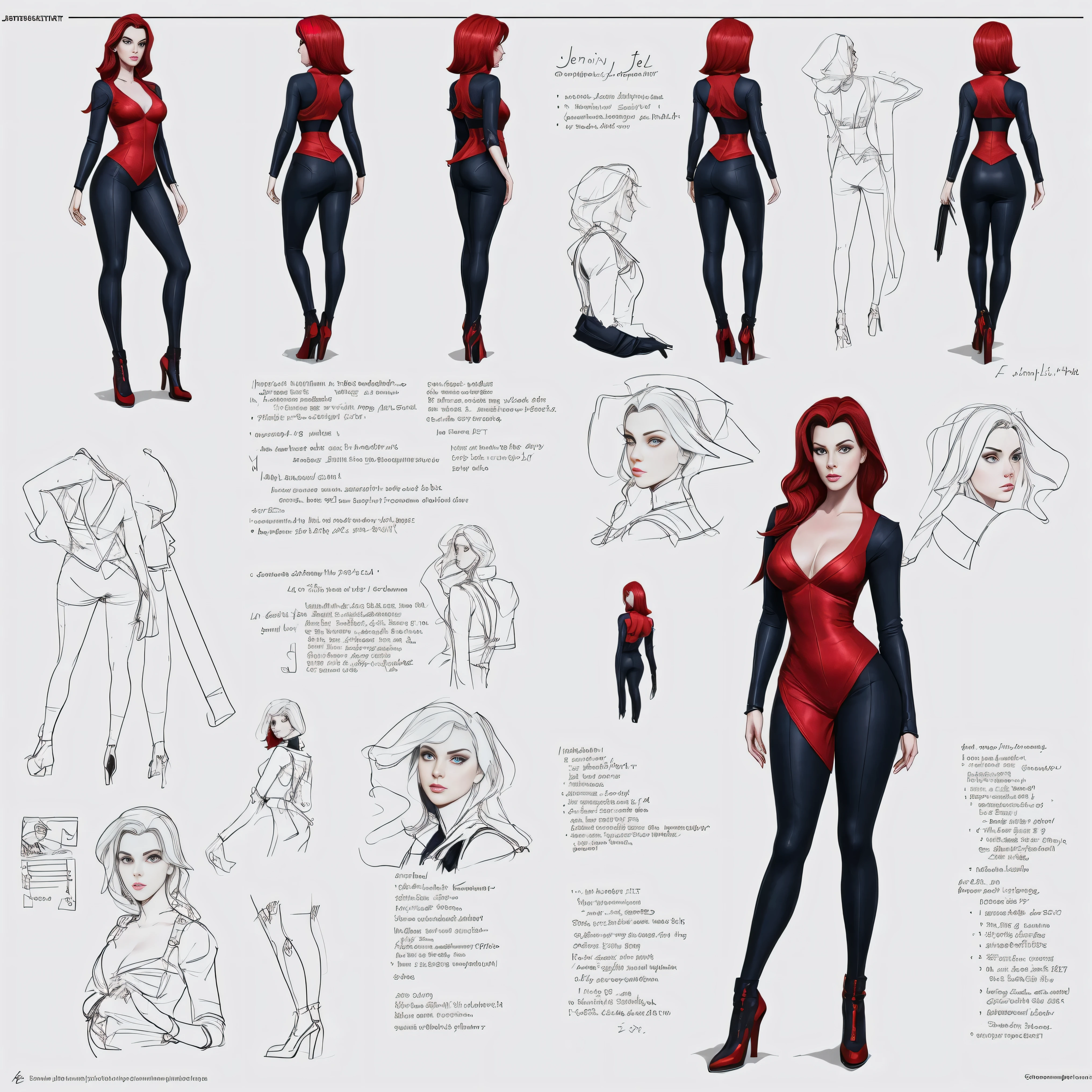 character design sheet, jessica rabbit, sexy animated cartoon woman, vivid colors, concept art, sharp focus, digital art, Hyper-realistic, 4K, Unreal Engine, Highly Detailed, HD, Dramatic Lighting by Brom, trending on Artstation