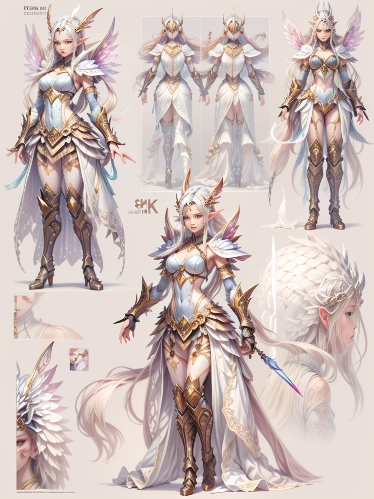 (character design sheet:1.5),((whole body)),1 powerful and beautiful female warrior from the Elf tribe,(Orderly rows:1.2,spaced apart:1.2,No overlap:1.2),((clear lines,clean background,White background, UHD, masterpiece, ccurate, anatomically correct, textured skin, super detail, high details, best quality, 8k))