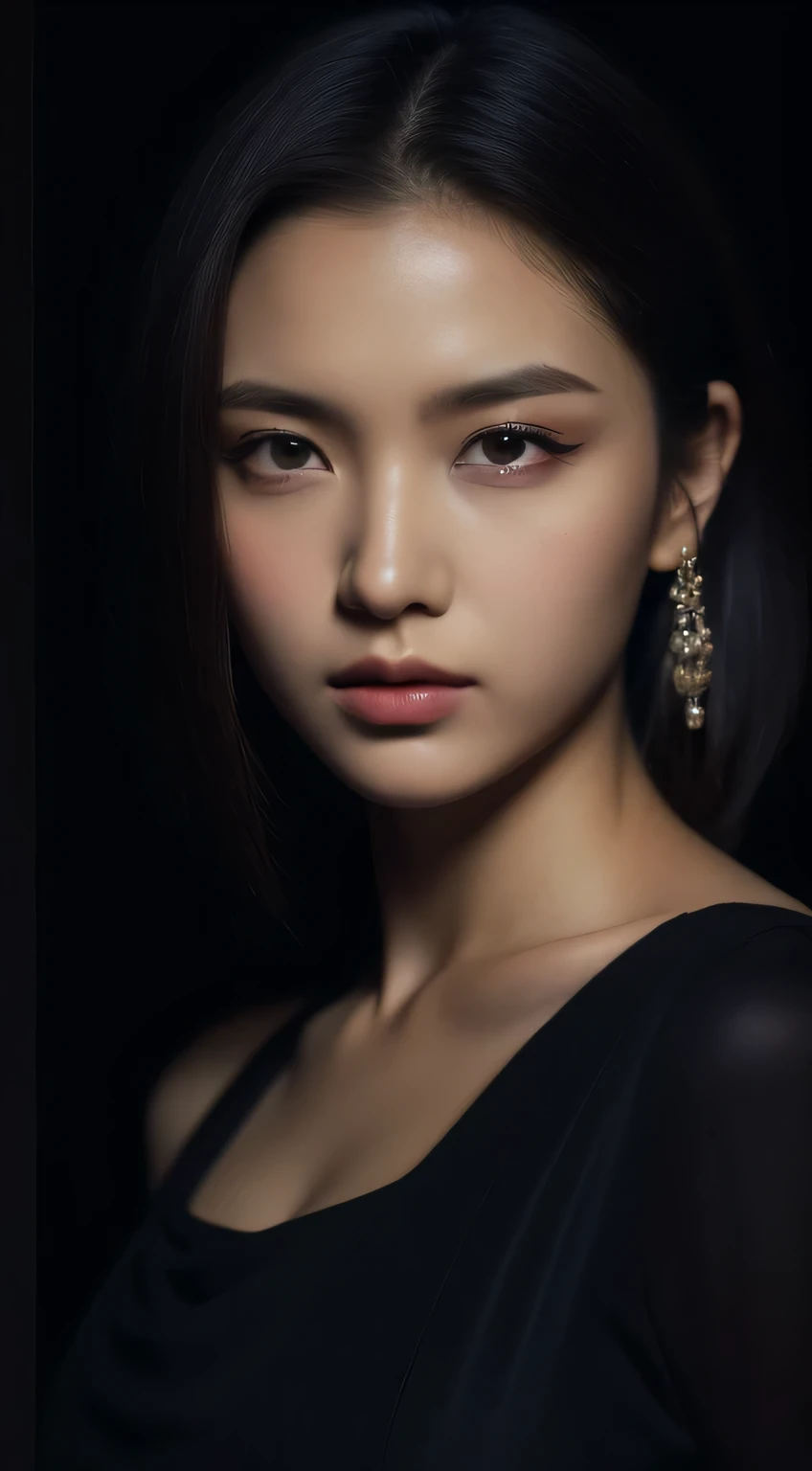 masterpiece, best quality, 8k, absurdres, full body beautiful Maria Ozawa, (night, dark background:1.4), (classical dress:1.6), dark studio, rim lighting, dimly lit, low key, ultra realistic, highres, photography, film grain, chromatic aberration, depth of field, sharp focus, HDR, facelight, dynamic lighting, cinematic lighting, professional shadow, dark shadow, highest detailed, extreme detailed, ultra detailed, finely detail, real skin, delicate facial features, detailed face and eyes, sharp pupils, realistic pupils