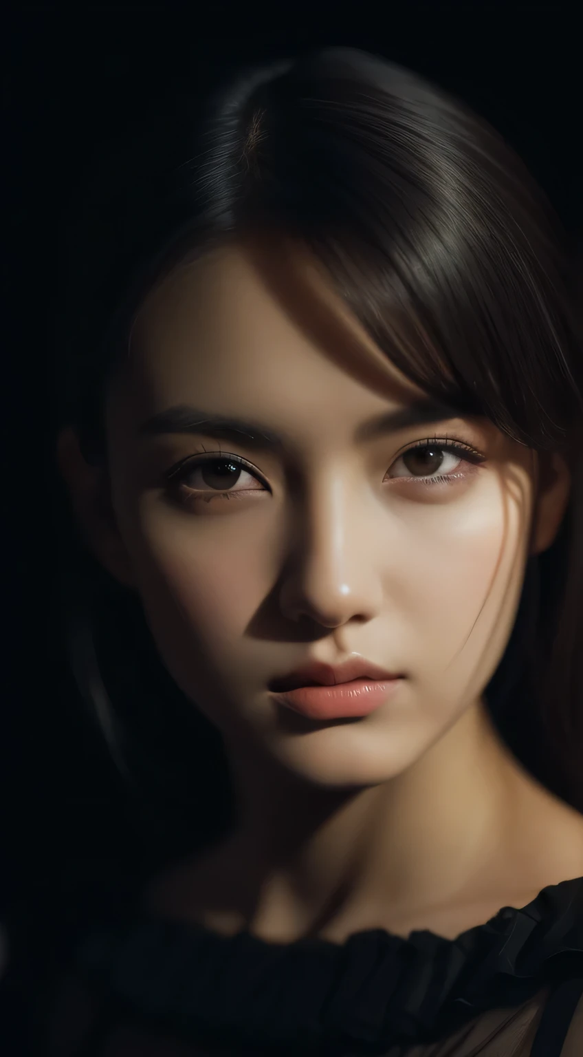 masterpiece, best quality, 8k, absurdres, full body beautiful Maria Ozawa, (night, dark background:1.4), (classical dress:1.6), dark studio, rim lighting, dimly lit, low key, ultra realistic, highres, photography, film grain, chromatic aberration, depth of field, sharp focus, HDR, facelight, dynamic lighting, cinematic lighting, professional shadow, dark shadow, highest detailed, extreme detailed, ultra detailed, finely detail, real skin, delicate facial features, detailed face and eyes, sharp pupils, realistic pupils
