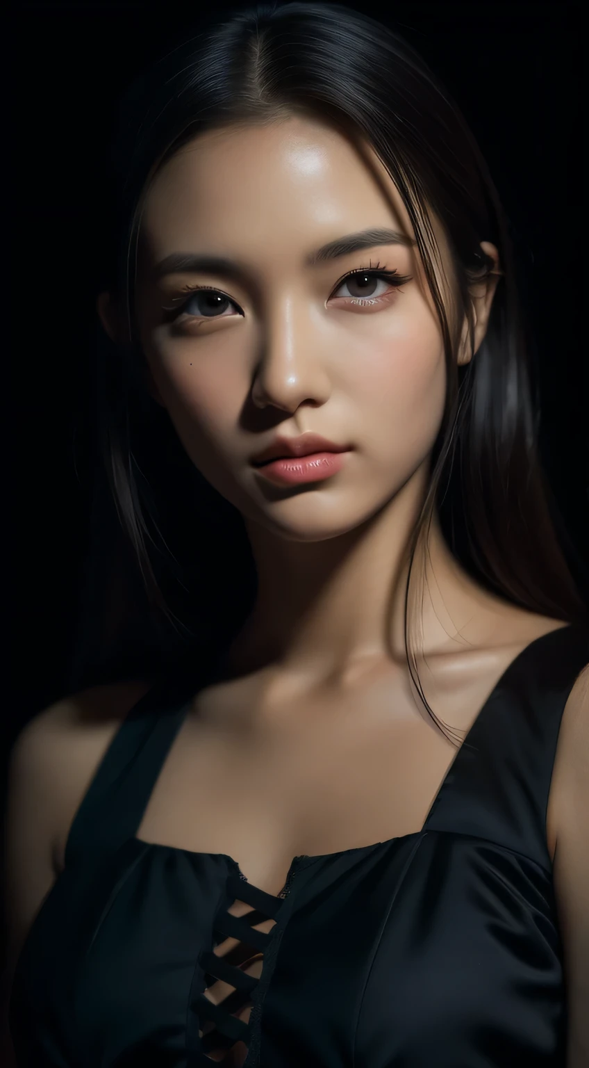 masterpiece, best quality, 8k, absurdres, full body beautiful Maria Ozawa, (night, upper body, dark background:1.4), (classical dress:1.6), dark studio, rim lighting, dimly lit, low key, ultra realistic, highres, photography, film grain, chromatic aberration, depth of field, sharp focus, HDR, facelight, dynamic lighting, cinematic lighting, professional shadow, dark shadow, highest detailed, extreme detailed, ultra detailed, finely detail, real skin, delicate facial features, detailed face and eyes, sharp pupils, realistic pupils