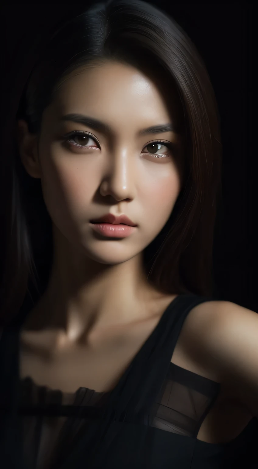 masterpiece, best quality, 8k, absurdres, full body beautiful Maria Ozawa, (night, upper body, dark background:1.4), (classical dress:1.6), dark studio, rim lighting, dimly lit, low key, ultra realistic, highres, photography, film grain, chromatic aberration, depth of field, sharp focus, HDR, facelight, dynamic lighting, cinematic lighting, professional shadow, dark shadow, highest detailed, extreme detailed, ultra detailed, finely detail, real skin, delicate facial features, detailed face and eyes, sharp pupils, realistic pupils
