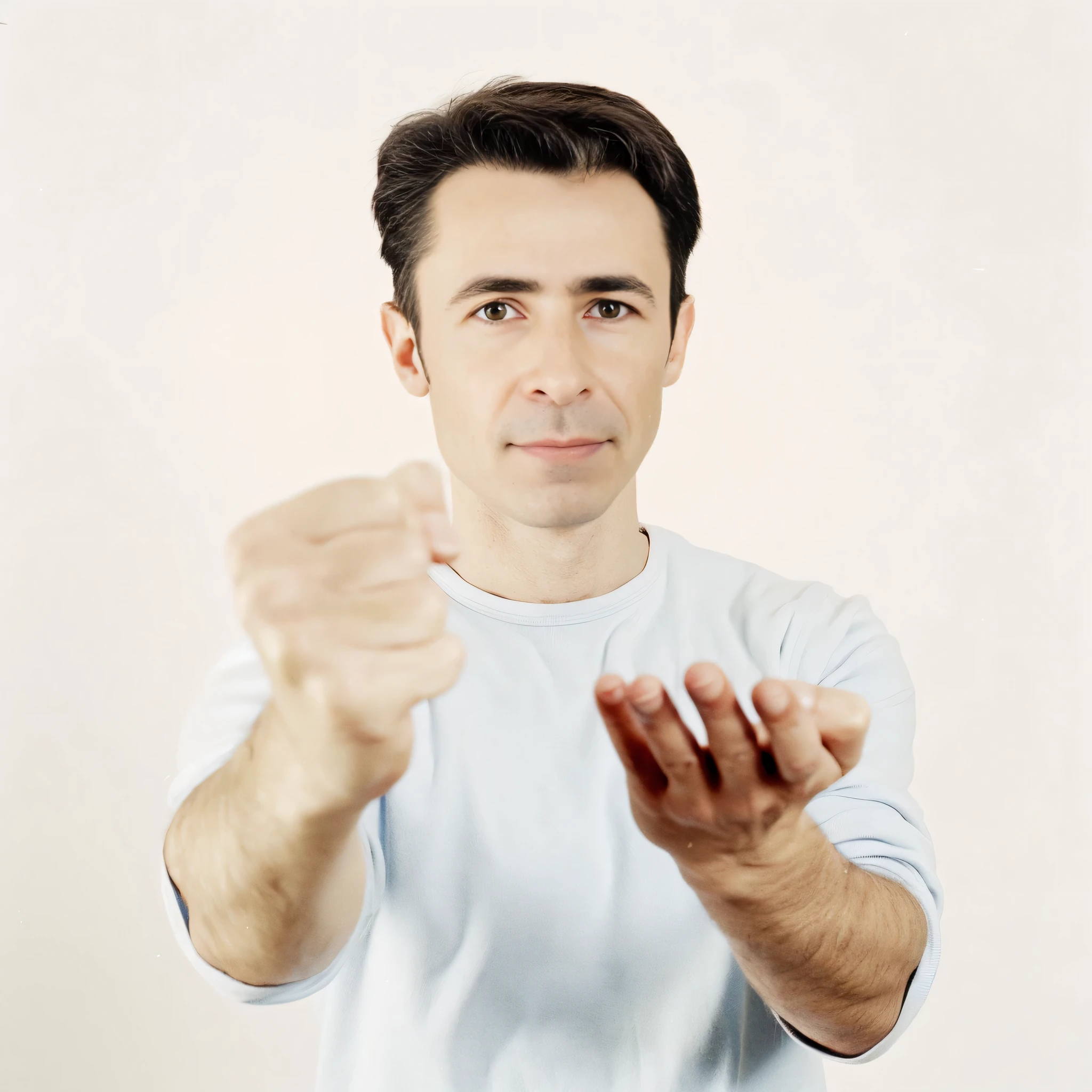 there is a man that is Auf die Kamera zeigen, Auf die Kamera zeigen, mit Zeigefinger, Kampfhaltung, Undeutlicher Mann mit erhobener Hand, Halten Sie es in die Kamera, in einer Action-Pose, Handbewegung, angry and pointing fingers, bedrohliche Haltung, Foto eines Mannes, Kampfpose, Mann in Verteidigungshaltung, in a Kampfpose