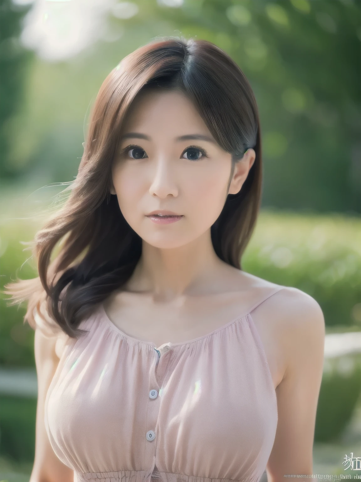 a Japanese lady, 35 years old, (realistic), (hyperrealism), (photorealistic), (8K resolusion), depth of field, (upper-body:1.2), super detailed face, detailed eyes, cute face, various face expression, various hair style, (small breasts:0.6), (very thin waist:0.7), casual outfit