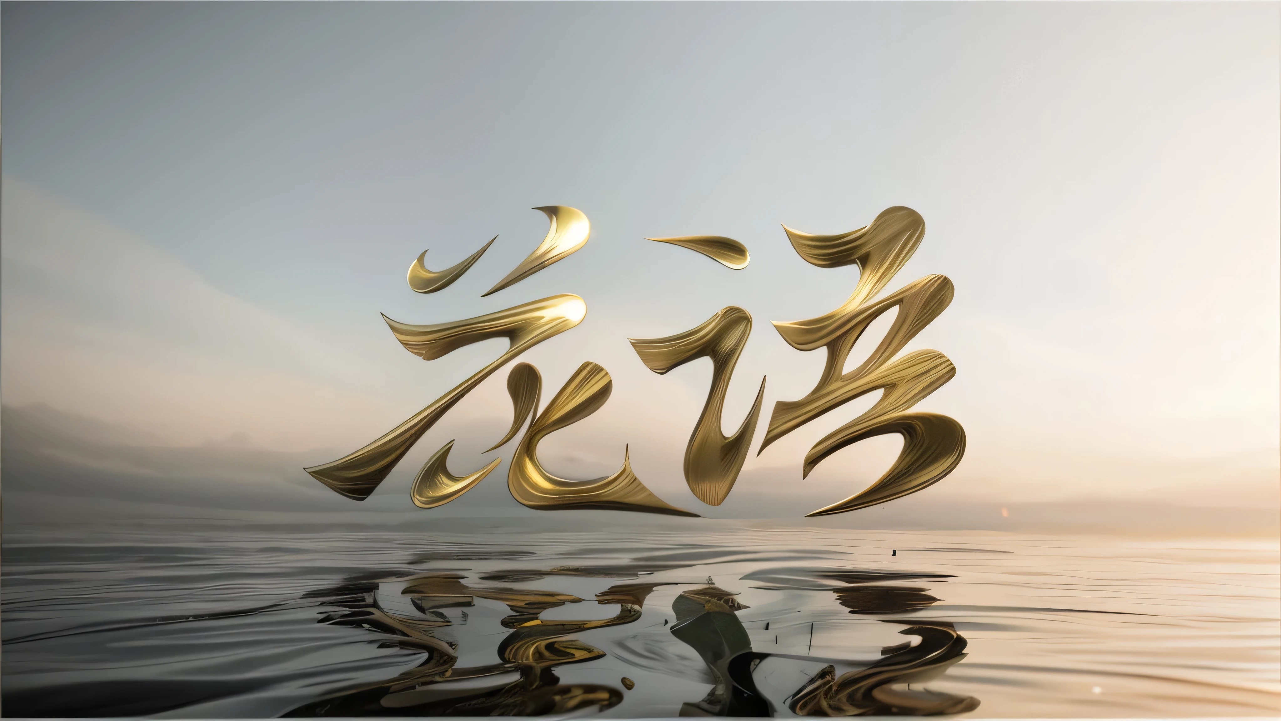 Golden waves pictures in water, golden chinese text, Inspired by Cao Buxing, Inspired by Wu Hong, Inspired by Zhang Daqian, Inspired by Li Shixing, Inspired by Cao Zhibai, Inspired by Weiwei, Inspired by Gong Kai, Inspired by Xu Wei, Inspired by Dong Yuan