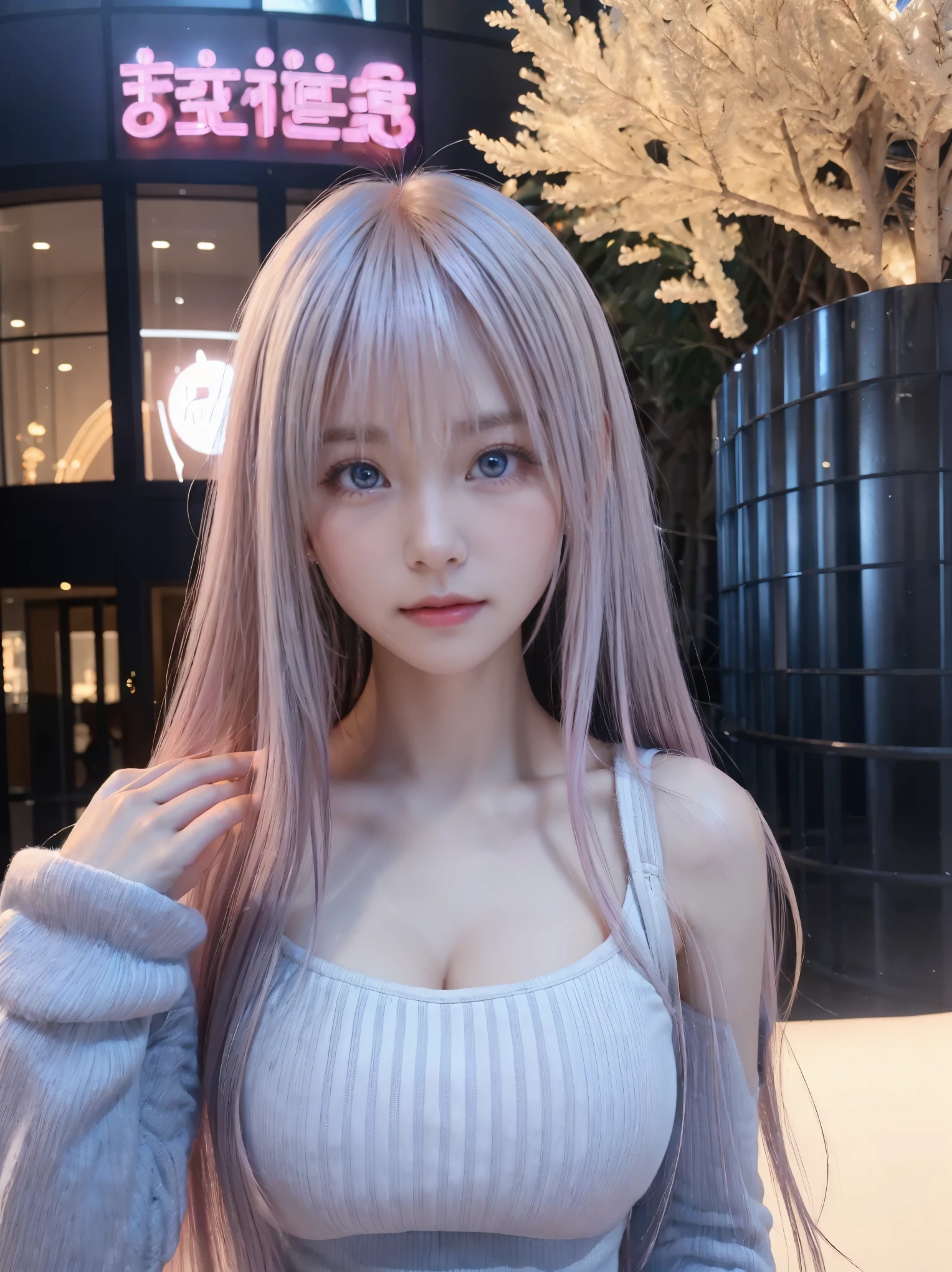17 year old cute sexy little beautiful face、Glowing soft pink hair dancing in front of cute face、long silky bangs covering the eyes、Hair is too long to hide your face、Sexy cute young woman long platinum blonde shiny super long straight hair、beautiful blue eyes that are so big and shining, big tits, cute pink cloths