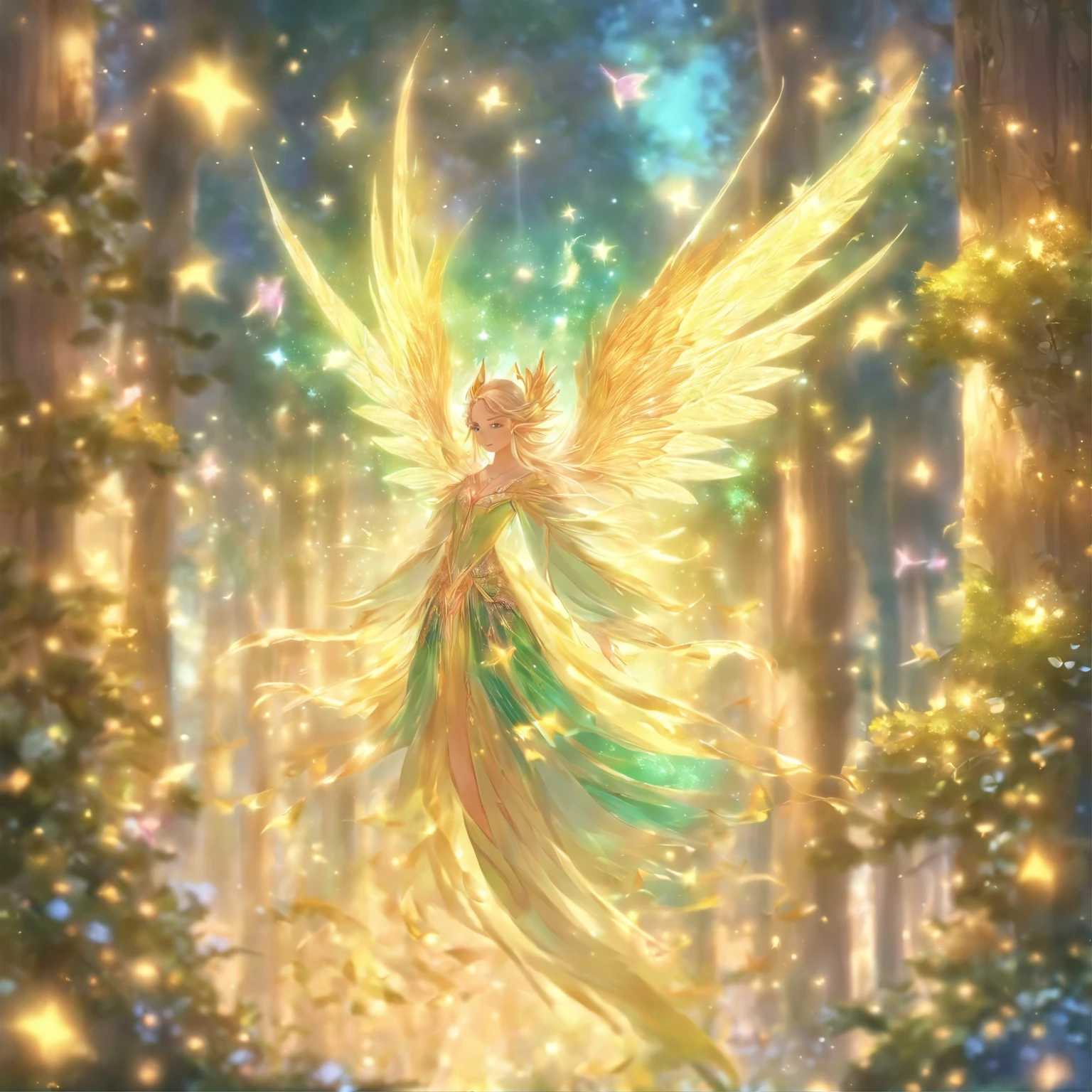 ein Elf, who wears elven armor,Fliegen durch den Zauberwald,schimmerndes Feenpulver,floating petals,majestic sunlight filtering,beautifully textured foliage,verzauberte leuchtende Pilze,funkelnde Sterne,surreal atmosphere,Atemberaubende Landschaften,extravagante Details,bright ethereal wings,Fantasy kingdom,verzauberte Kreaturen,mystische Aura,anmutige Bewegung,magische Energie,kleiner funkelnder Schmuck,traumhafte Umgebung,Ruhig und charmant,Ethereal beauty,magisches Abenteuer,bezaubernde Farben,Verzauberte Wesen,Fairytale scenery,Verzauberte Lichtstrahlen,atalho faszinierend,winzige, komplizierte Details,magisches Wunderland,voller Fantasie,enchanted whispers,floating and ethereal,leicht und luftig,Geheimnisvoll, aber einladend,trees, bedeckt mit Reben, die nicht von dieser Welt sind,bunt und lebendig,Eine Welt der Fantasie,Fantastische Elemente,Flight zum Abnehmen der Folie,verspielt und schelmisch,exquisite Handwerkskunst,Tree spirits whisper