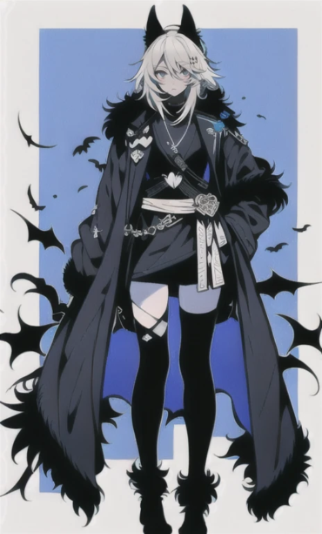 solo, 1boy,「white hair,cerulean blue」long hair,  {{nighthawk mask}},  There&#39;s a man wearing a costume, {fox tail,} {one wing of a crow} Farson!!!!, furry Farson, furry characters, furry anime, Farson, furry paws furry, Furry shots, there is nothing, very hairy, furry artist, upright, [[[Anthropomorphic Nue]]] virtual youtuber, full body