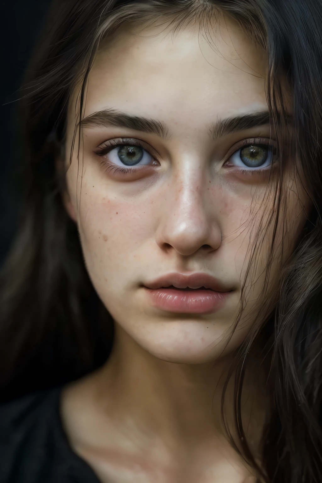 (close-up, editorial photograph of a 21 year old woman), (highly detailed face:1.4) (smile:0.7) (blush:0.4) (dark green eyes:0.3) (background inside dark, moody, private study:1.3) POV, by lee jeffries, nikon d850, film stock photograph, kodak portra 400, camera f1.6 lens, rich colors, hyper realistic, lifelike texture, dramatic lighting, cinestill 800