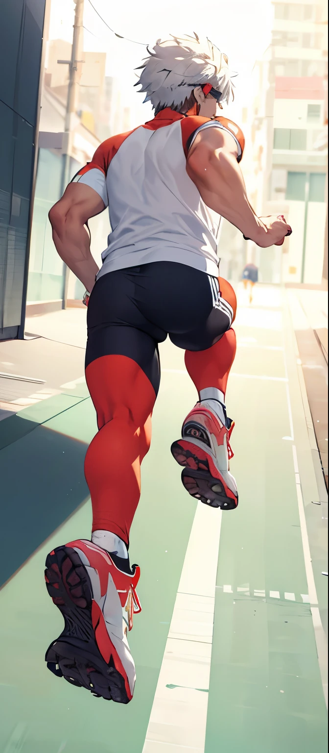 running man，a man，Sportswear，back view，running forward，masterpiece，brightly colored