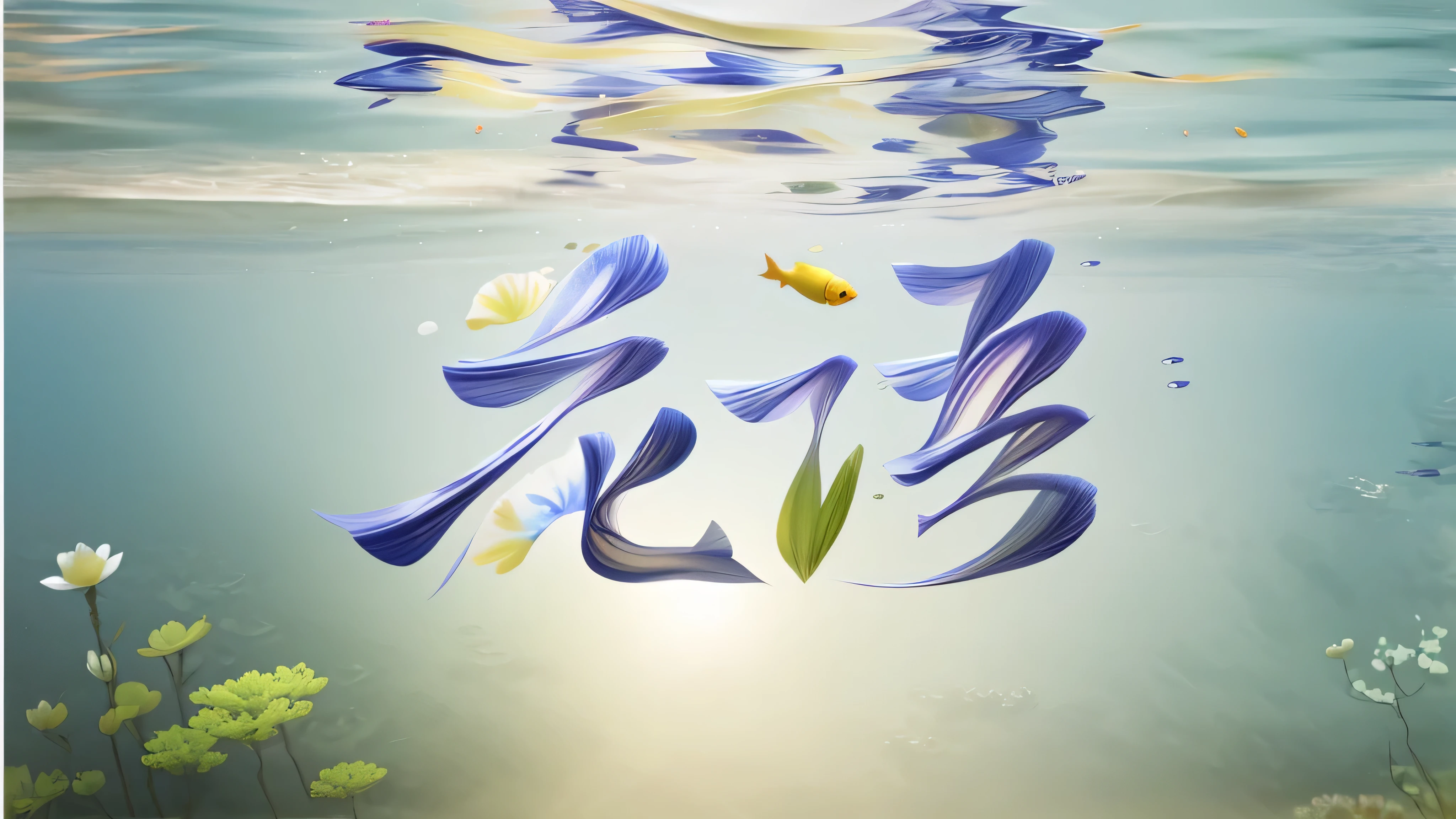 sunny，There are many fish swimming in the water, Inspired by Li Shixing, smooth font, Photoshop water art, Water ArtPhotoshop, Hungry Ghost Festival, by Yu Zhiding, Lu Ji, Inspired by Zhang Wo, Surreal Flower of Wisdom, inspired by Zhou Jichang, xigang, Wu Liu