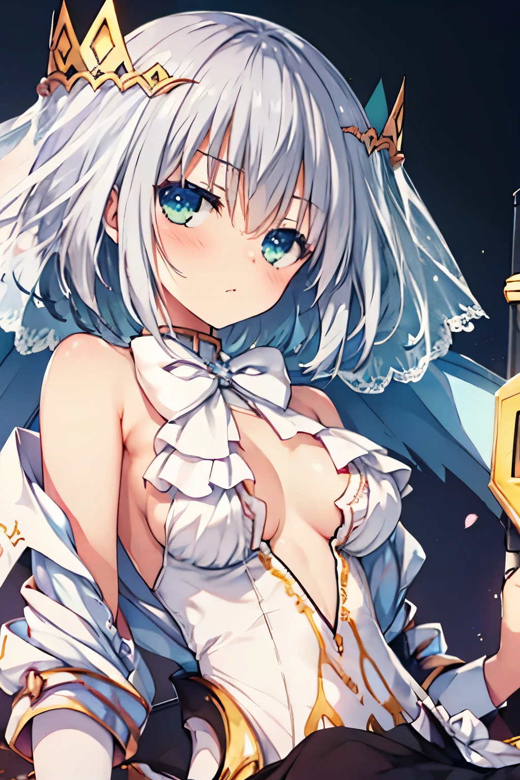 tobiichi origami angel,short hair,white hair,fascinating thighs,blush,simple background,Highest image quality,masterpiece