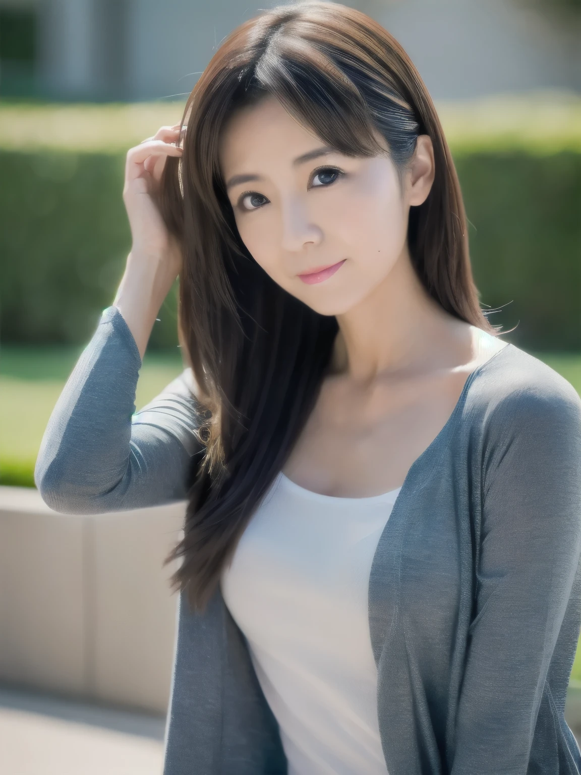 ((Best Quality, 8k, Masterpiece: 1.3)), Focus: 1.2, Perfect Body Beauty: 1.4, Buttocks: 1.2, ((Layered Haircut)), (Casual Clothes: 1.1), (Street:1.3), (Small Breasts: 1.2), Bare Shoulders, Highly Detailed Face and Skin Texture, Fine Eyes, Double Eyelids, Whitened Skin, Various Hair Style, (Bokeh Background: 1.5), Small Breasts, Extremely Thin Waist