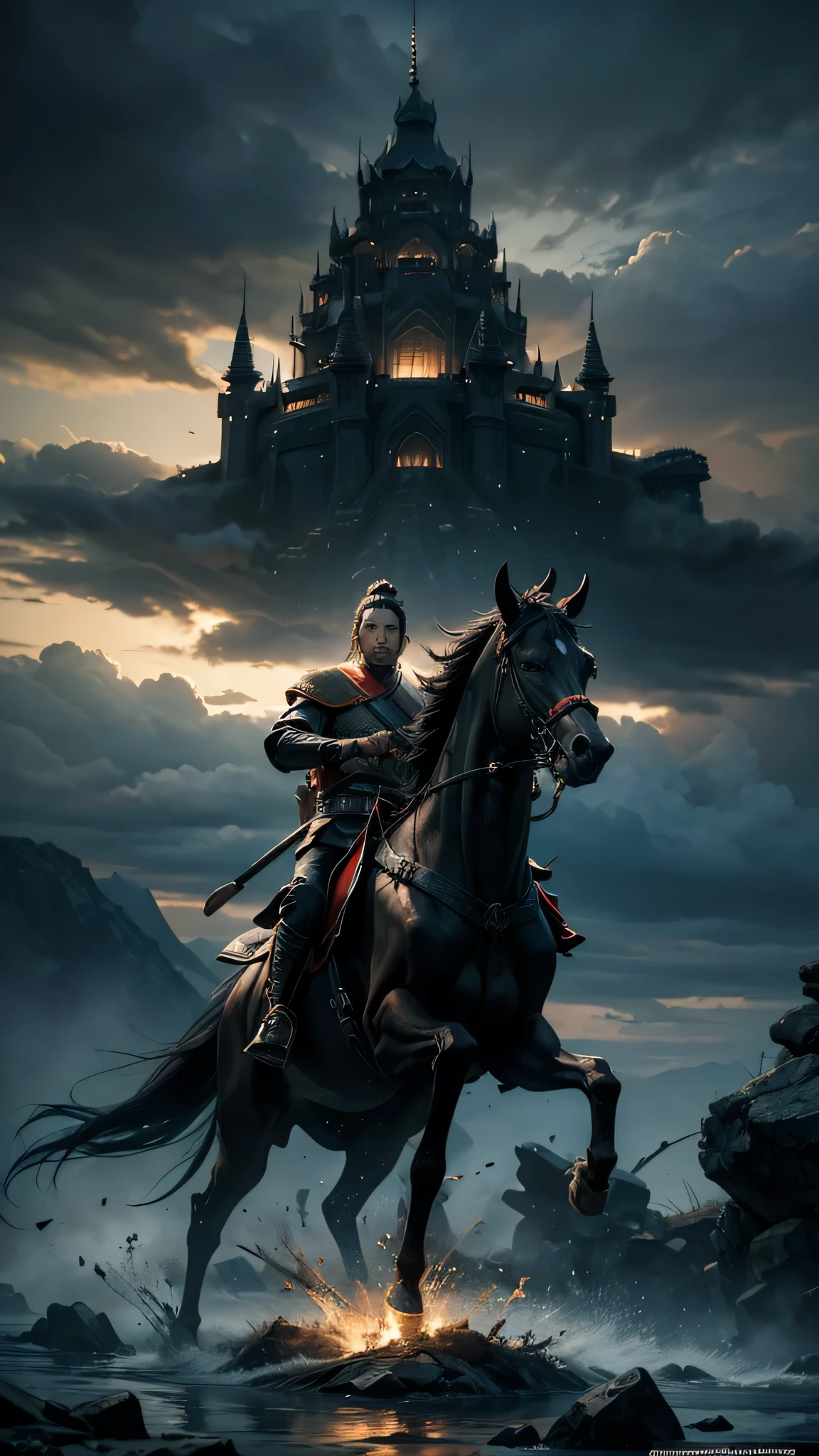 Create a photorealistic, 32K Resolution, high quality, realism, and high detail image depicting the Northern Wei Dynasty facing the threat of invasion, enhanced with dramatic and cinematic effects. Show the dynasty's defenders on high alert, with dark storm clouds looming overhead, while armies mass in the distance, evoking the tension and impending danger of the situation. Incorporate dynamic lighting and composition to heighten the dramatic atmosphere of the scene.