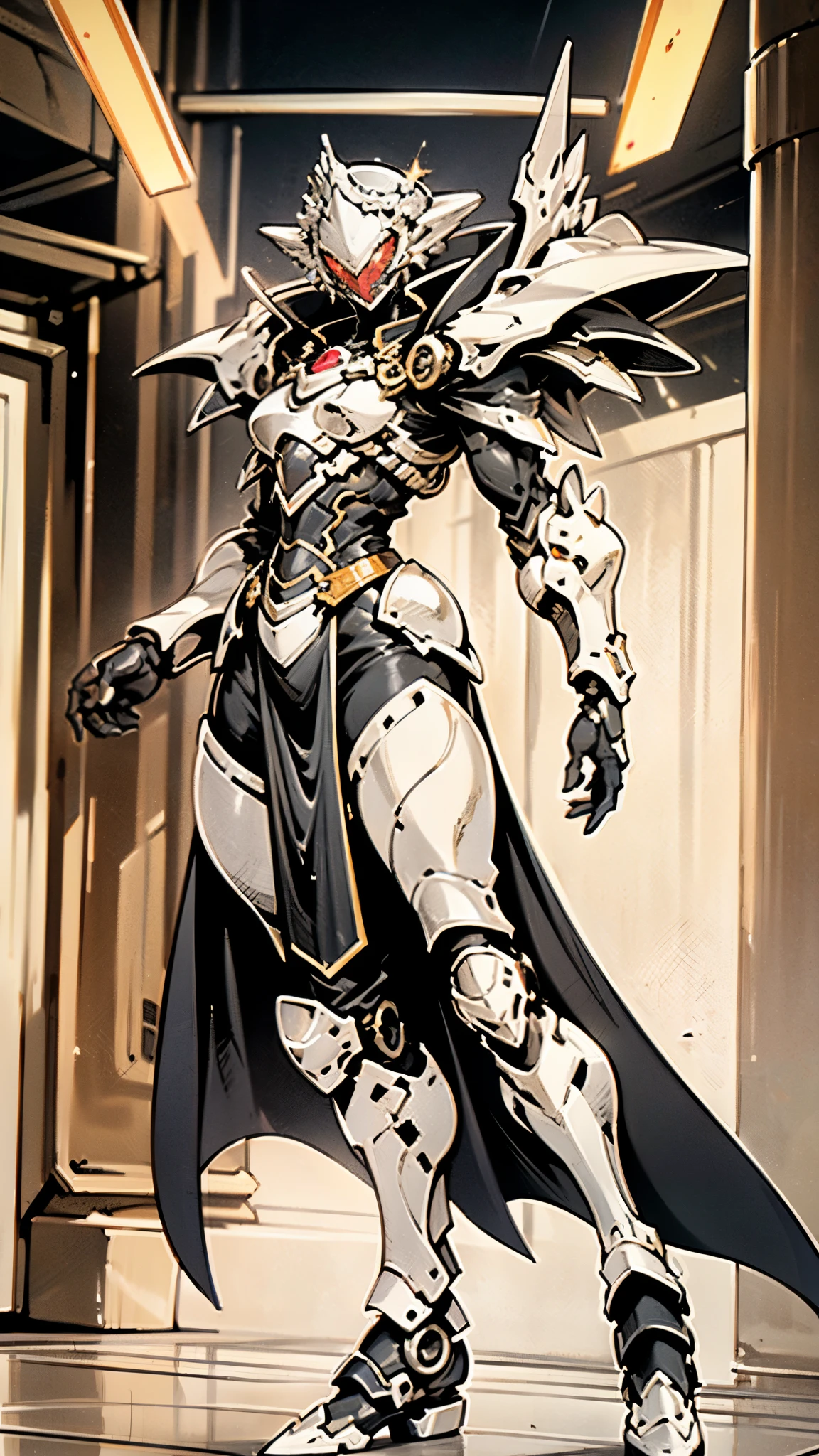 A woman adorned in fantasy-style full-body armor, a crown-concept fully enclosed helmet that unveils only her eyes, a composite layered chest plate, fully encompassing shoulder and hand guards, a lightweight waist armor, form-fitting shin guards, the overall design is heavy-duty yet flexible, ((the armor gleams with a golden glow, complemented by red and blue accents)), exhibiting a noble aura, she floats above a fantasy-surreal high-tech city, this character embodies a finely crafted fantasy-surreal style armored hero in anime style, exquisite and mature manga art style, (Queen bee mixed with Spider concept Armor, plasma, blood), ((Element, energy, elegant, goddess, femminine:1.5)), metallic, high definition, best quality, highres, ultra-detailed, ultra-fine painting, extremely delicate, professional, anatomically correct, symmetrical face, extremely detailed eyes and face, high quality eyes, creativity, RAW photo, UHD, 32k, Natural light, cinematic lighting, masterpiece-anatomy-perfect, masterpiece:1.5