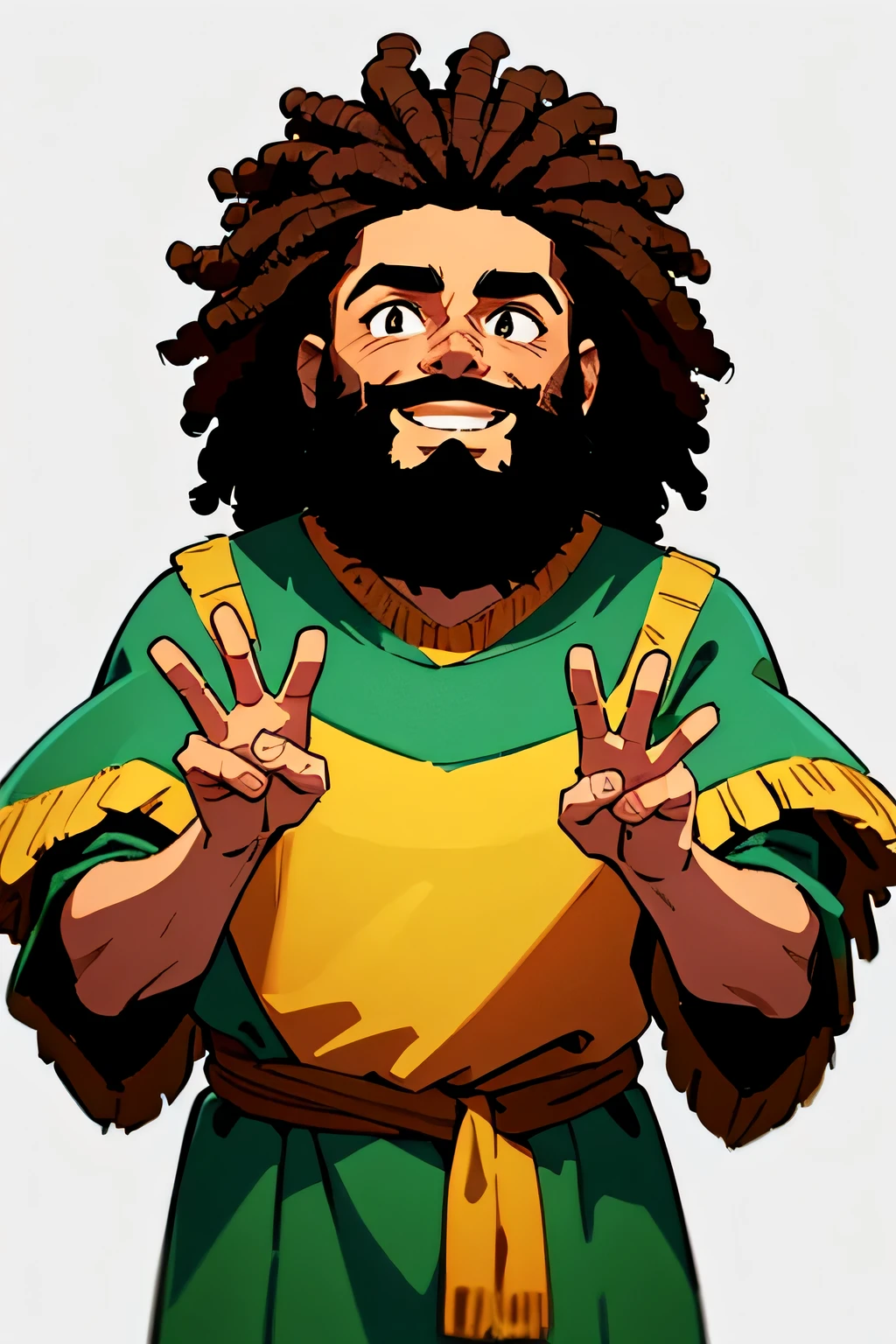 1 Mann, Bart, braune Haut, Bob-Marley-Stil, reaggae, green poncho, smiling, best quality, pixel art, High Resolution, ultrascharf, 8k, Meisterwerk, White background