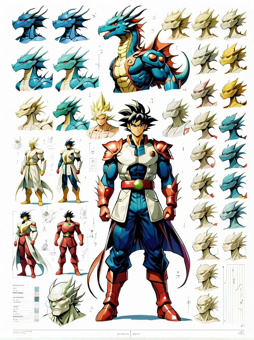 （character design sheet:1.5），((whole body))，DARGON QUEST IV男主角，Toriyama Akira style，（Orderly rows:1.2，spaced apart:1.2，No overlap:1.2），((clear lines，clean background，White background, UHD, masterpiece, ccurate, anatomically correct, textured skin, super detail, high details, best quality, 8k))