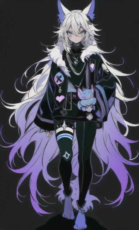 solo, 1boy,「white hair,cerulean blue」long hair,  {{nighthawk mask}},  There&#39;s a man wearing a costume, {fox tail,} {one wing of a crow} Farson!!!!, furry Farson, furry characters, furry anime, Farson, furry paws furry, Furry shots, there is nothing, very hairy, furry artist, upright, [[[Anthropomorphic Nue]]] virtual youtuber, full body