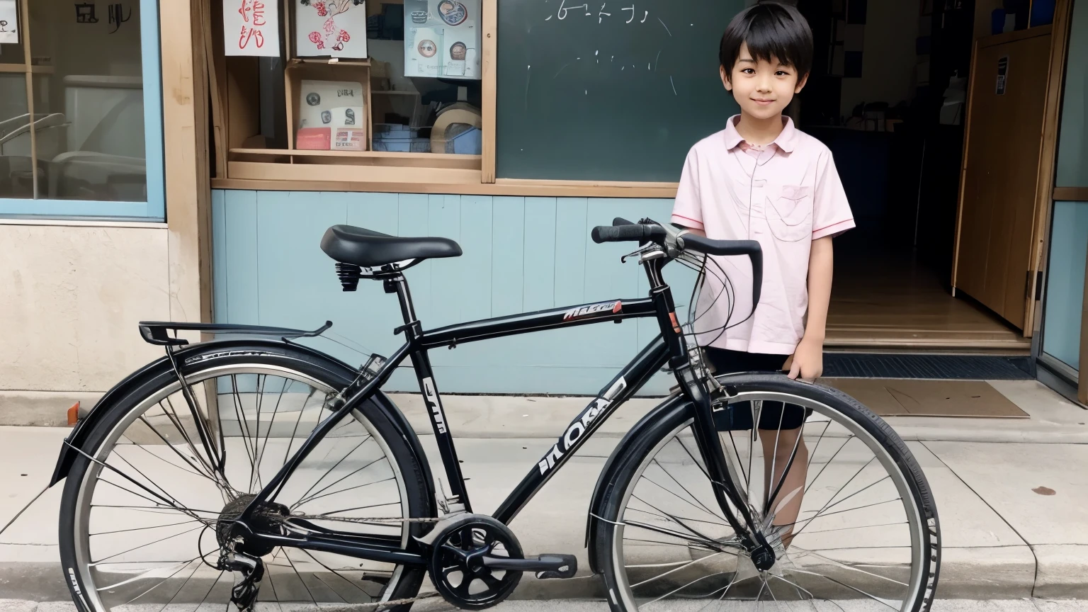 old black adult bicycle、An stands in a Japanese shopping street
