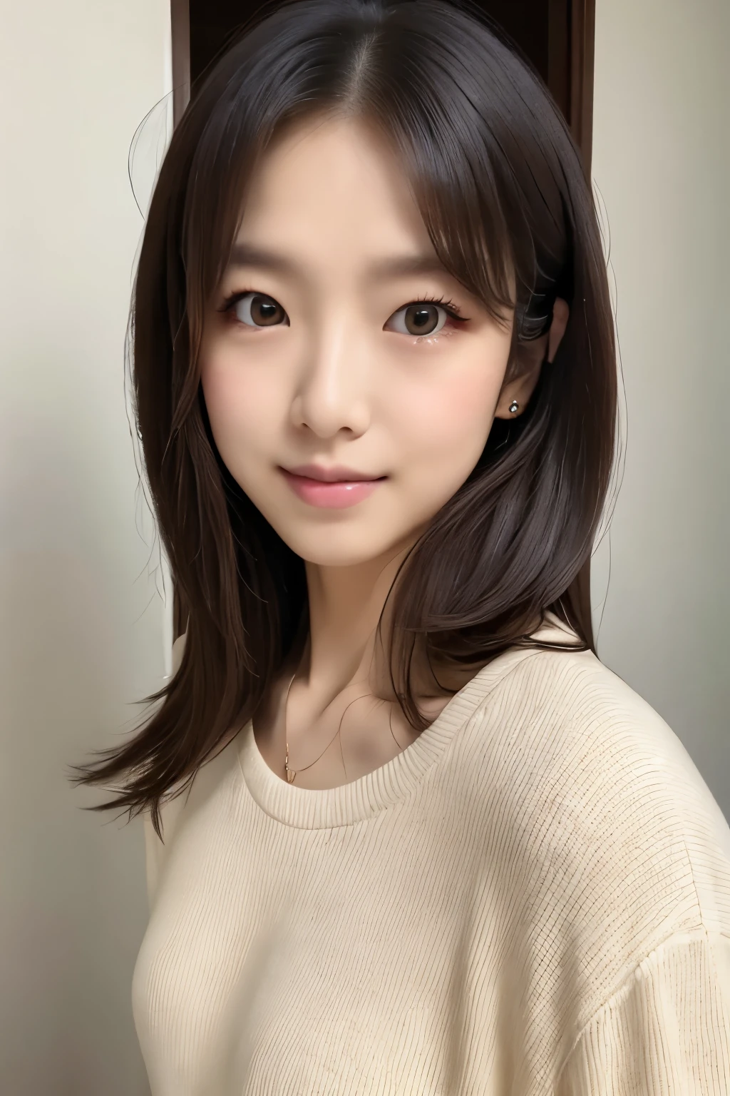 Beautiful handsome woman, ((top-quality, 8K, masterpiece:1.3)), Skinny Japanese lady, 1girl, :1.3, slender figures:1.1, elastic dark brown hair, extra detailed face, Detailed lips, A detailed eye, Extraordinary beauty