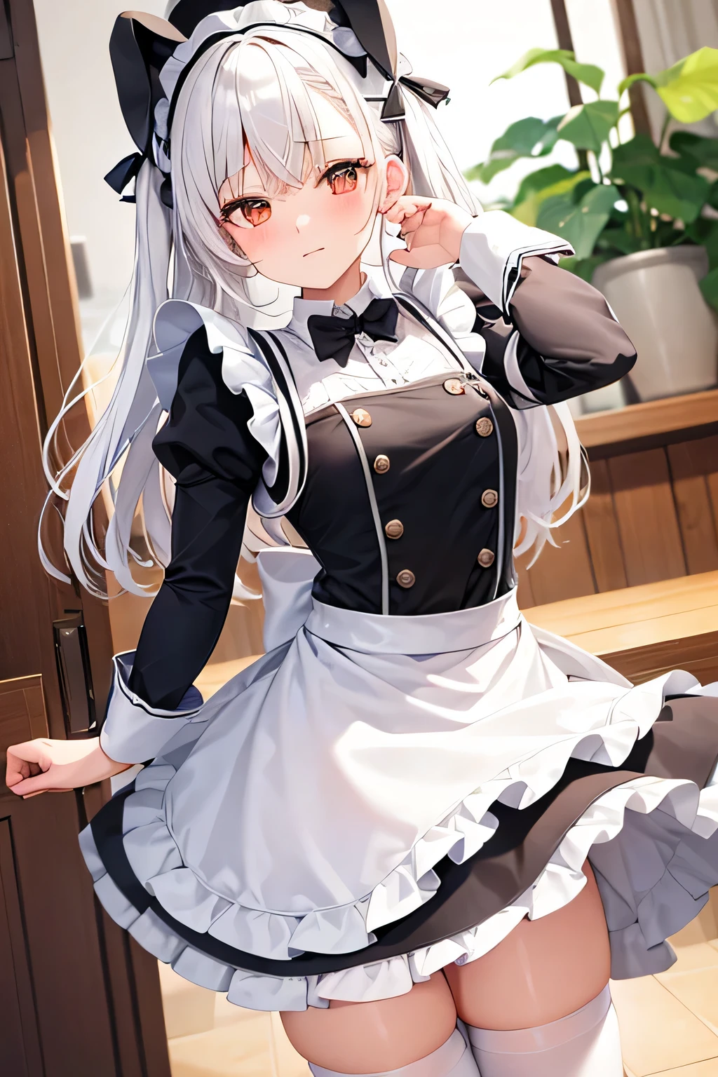 gray hair, maid outfit, bunny ears, cute