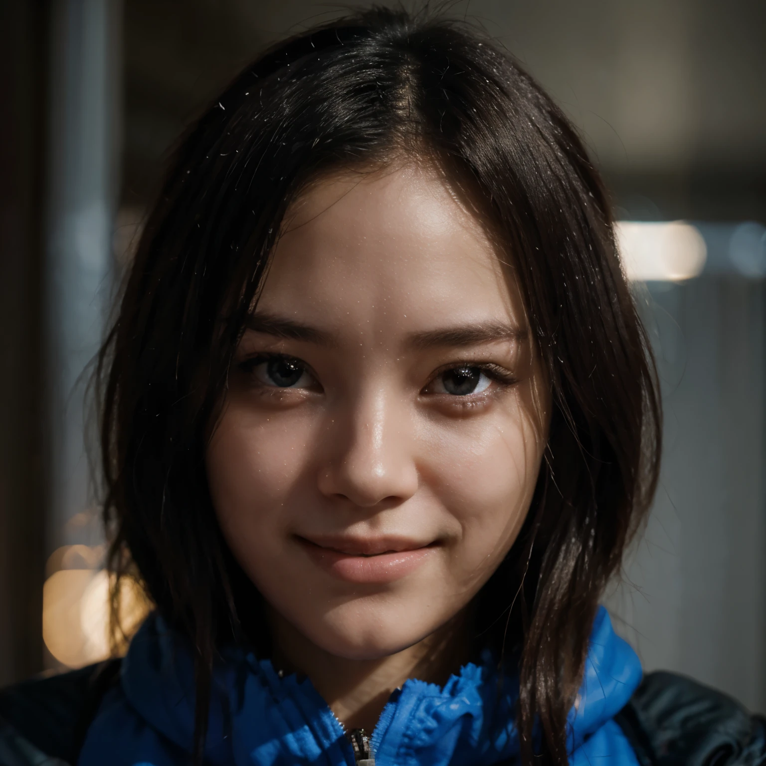 8k, best quality, masterpiece, realistic, ultra detail, photo realistic, hyper realistic, smoother lighting, increase cinematic lighting quality, realistic lighting, backlighting, brightening light, Increase quality, best quality real texture skin,
close-up, slender, cute face, smile, beautiful details eyes, 19years old korean, pretty, Drill hair with electric blue color, hood,