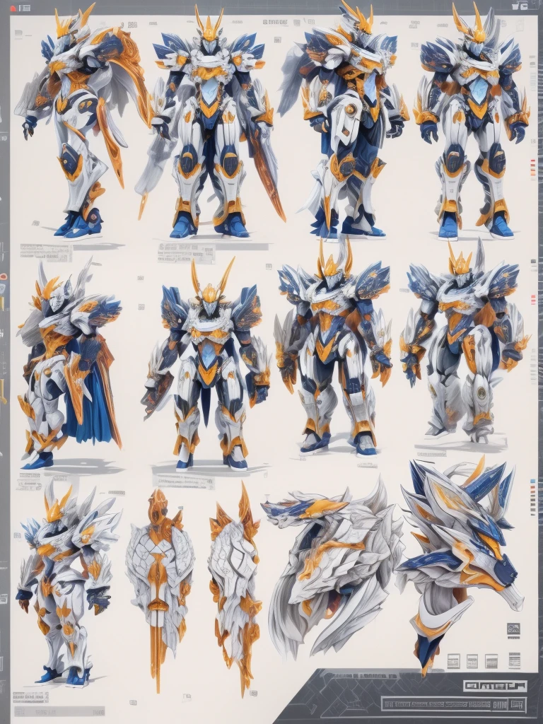 (character design sheet:1.5),((whole body)),Mechanical Gundam,(Orderly rows:1.2,spaced apart:1.2,No overlap:1.2),((clear lines,clean background,White background, UHD, masterpiece, ccurate, anatomically correct, textured skin, super detail, high details, best quality, 8k))