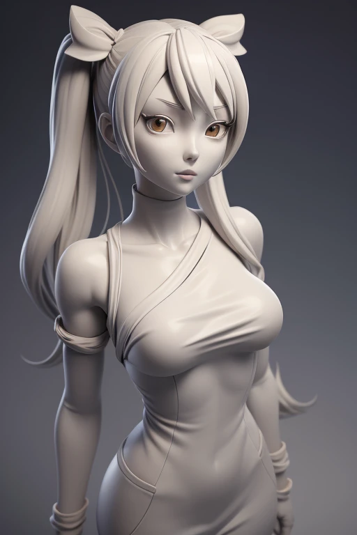 3DMM,Gray clay style,(masutepiece, Best Quality), grayscales, ZBXR, 1girl in, Solo, breasts, greybackground, Simple background, medium breasts, Upper body, White eyes, miku hatsune、miku、hatune