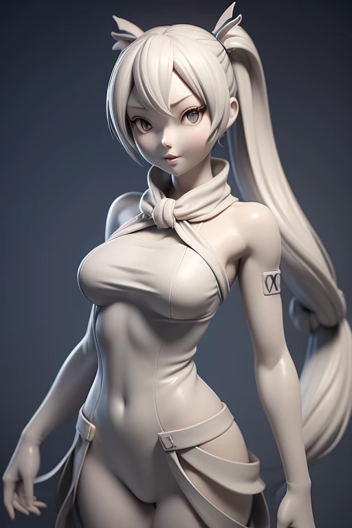 3DMM,Gray clay style,(masutepiece, Best Quality), grayscales, ZBXR, 1girl in, Solo, breasts, greybackground, Simple background, medium breasts, Upper body, White eyes, miku hatsune、miku、hatune