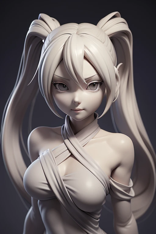 3DMM,Gray clay style,(masutepiece, Best Quality), grayscales, ZBXR, 1girl in, Solo, breasts, greybackground, Simple background, medium breasts, Upper body, White eyes, miku hatsune、miku、hatune