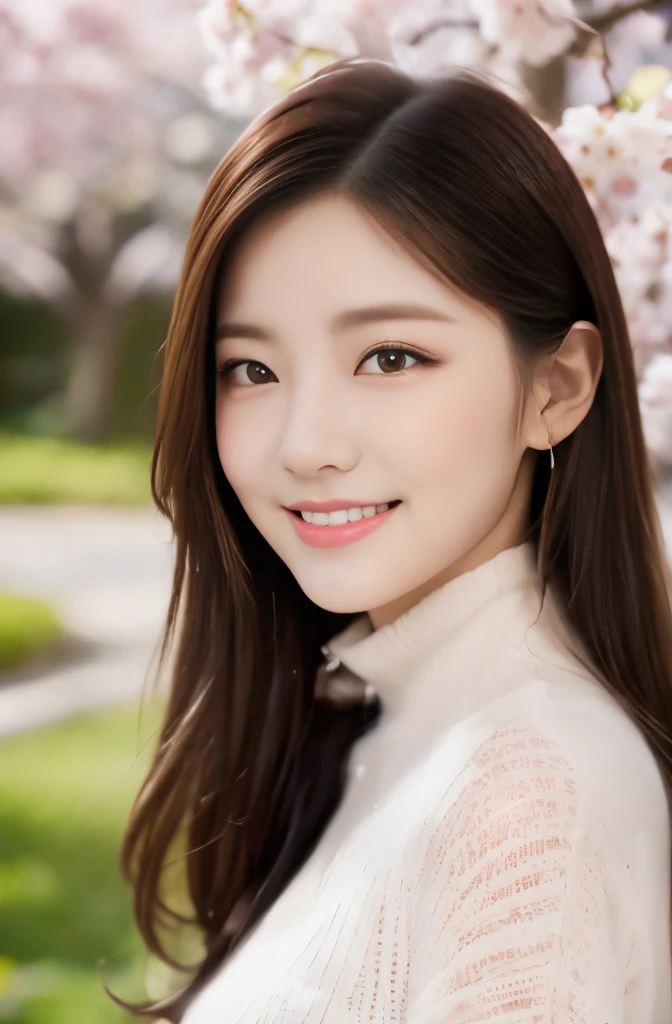 Very detailed eyes, very detailed face, best quality, masterpiece, very detailed, ultra-detailed, (realistic, photorealistic: 1.3), smile, (facing forward), looking at the audience, white shirt, sunny, outdoors, 1girl upper body, middle breast