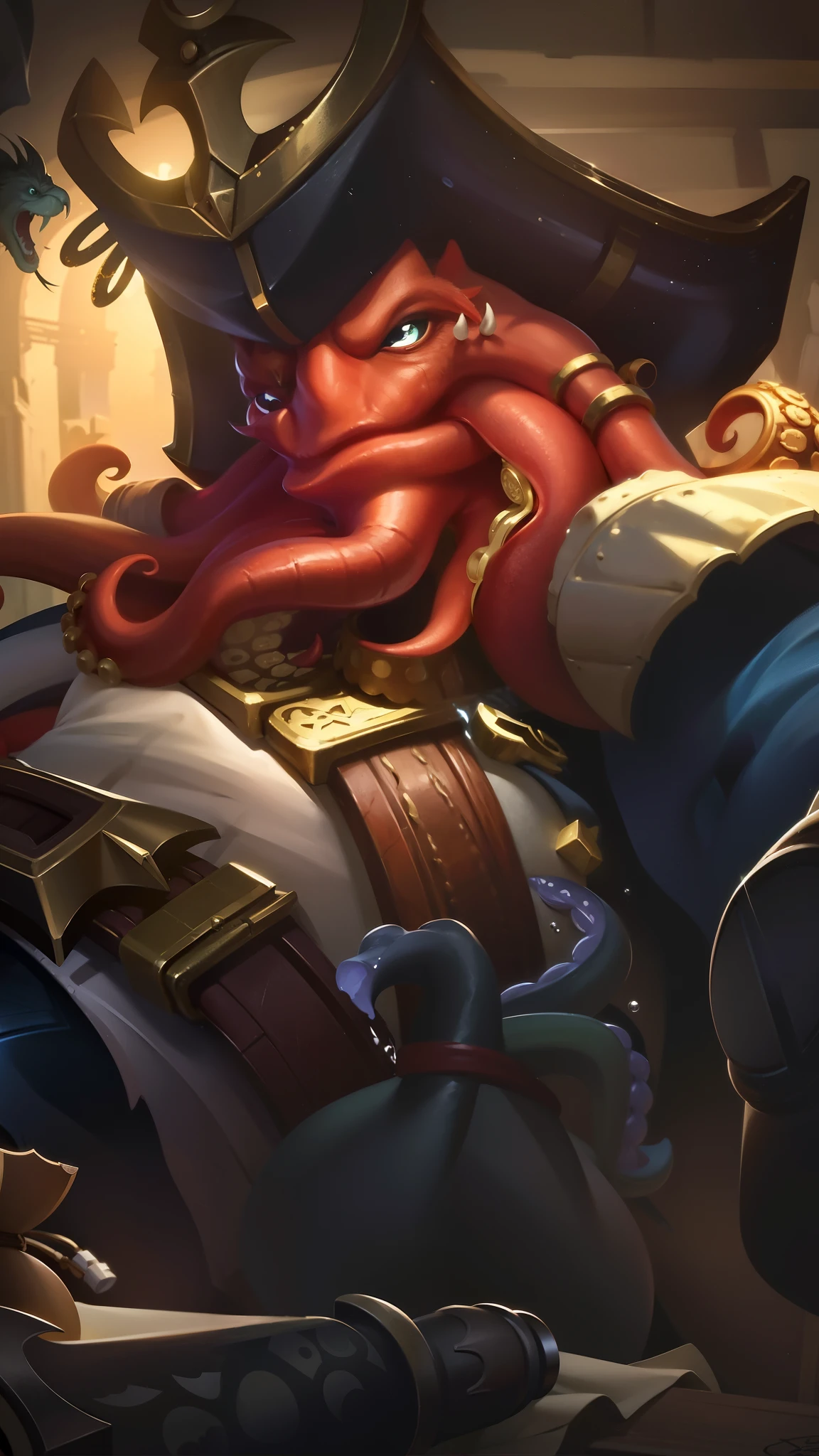 there is a man with a hat and a beard on a pirate ship, official splash art, splash art, iconic character splash art, character splash art, tentacles beard, male god svarog portrait, zenra taliyah, full art, miss fortune league of legends, wukong, kda, bard, league of legends character art, portrait shot