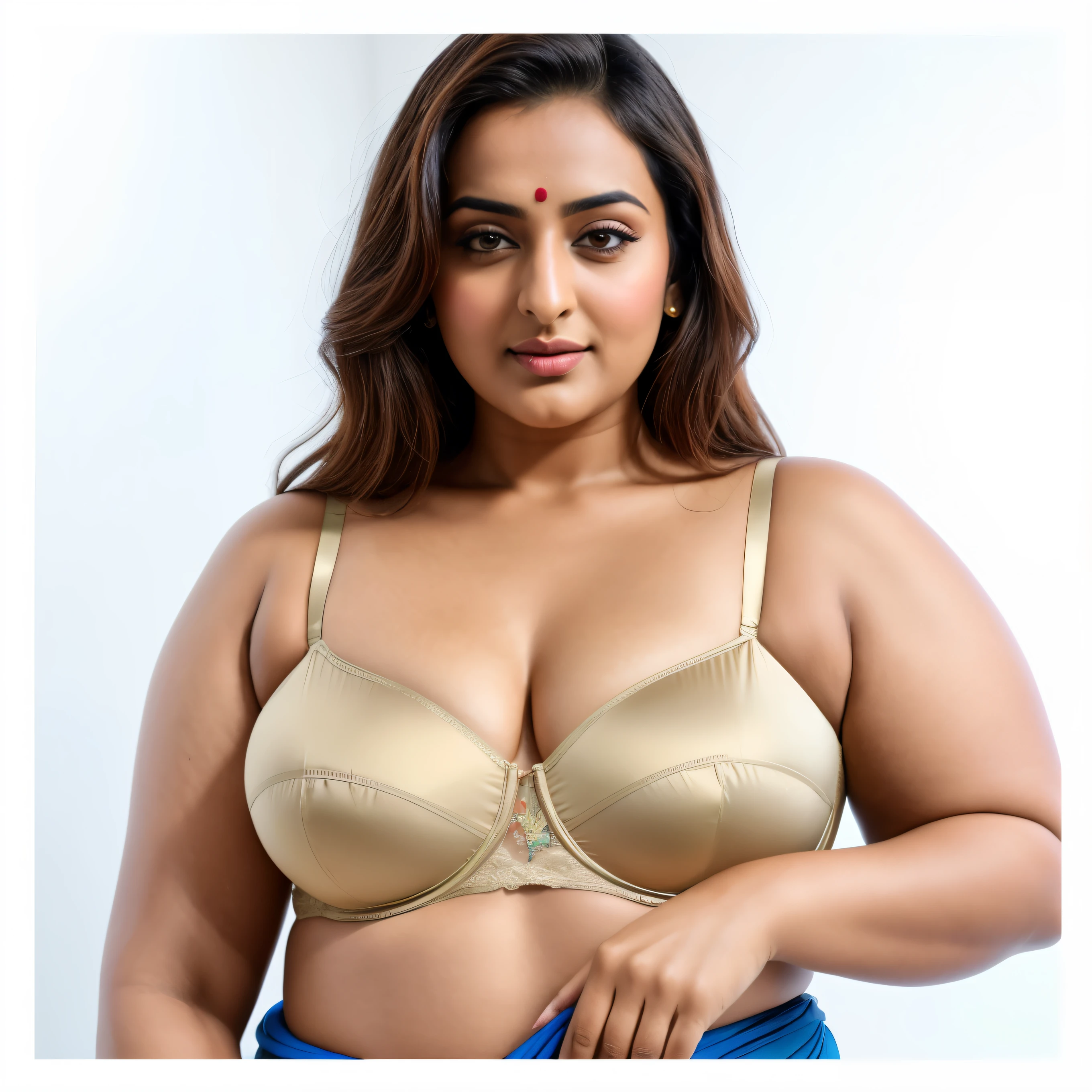Foto RAW, photorealistic, photography, full body shot, master shot, goddess like beauty, perfect thick chubby mallu Desi aunty bhabhi, Wearing a Stanapatta, a chest-band. Strapless Bra Push Up Unlined Bras Female  Seamless Bralette Removable Shoulder Strap, Plus Size Bra, Saree model, model Photography, Indian saree shoot, Indian traditional wear advertising photography, traditional wear brand shoot, face of Indian actress Sonakshi Sinha, masterpiece, realistic, realism, incredible details,  pleasure, photorealism, detailed skin, skin pores, high contrast, photorealistic Artstation 8k HD digital art trend of high definition and detailed realistic skin texture, ultra detail, realistic skin texture, armature, best quality, ultra high definition, (photorealistic:1.4),, high resolution, detail, raw photo, Re sharp, by Lee Jefferies Nikon D850 Film Stock Photo 4 Kodak Portra 400 Camera F1.6 Lens Rich Color Ultra Real Realistic Realistic Textures Dramatic Lighting Unreal Engine Trending at Art Station Cinestill 800,(pele altamente detalhada: 1.2), 8k UHD, DSLR, soft-lighting, alta qualidade, grain of film, Fujifilm XT3,she didn't like to wear blouse or bra, she  happy to wear only saree, she hates blouse or bra, detailed hairy armpits,