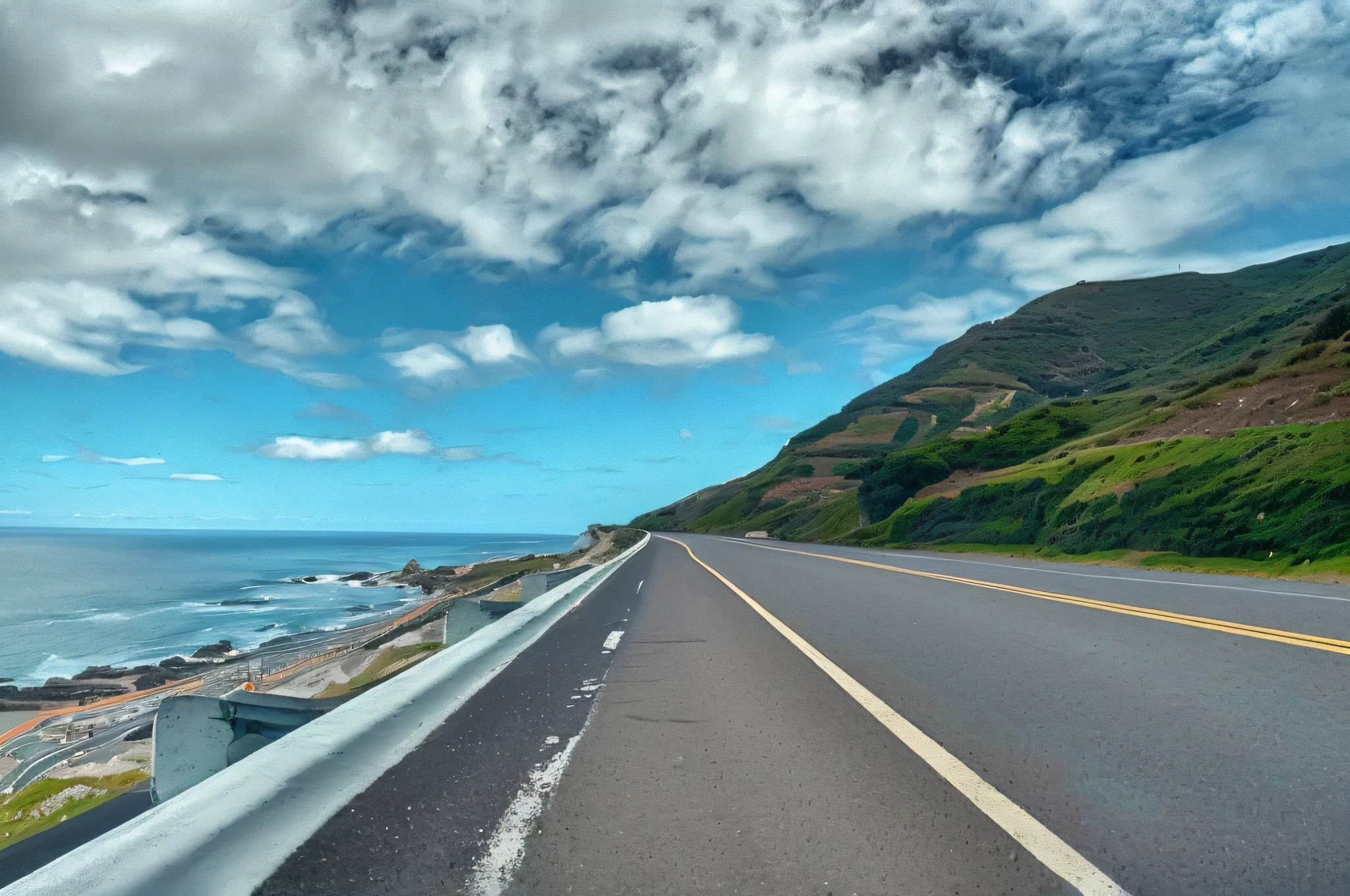 there is a long road going down the side of the mountain, road to the sea, the ocean in the background, a road leading to the lighthouse, paved roads, shot on iphone 1 3 pro max, hilly road, on a road, empty road in the middle, taken on iphone 14 pro, shot on iphone 1 3 pro, riding on the road