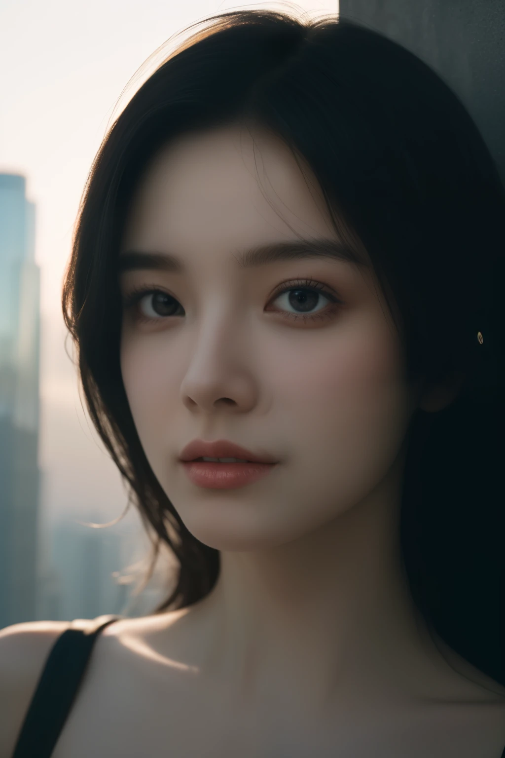 (1girl:1.3), Solo, (((Very detailed face)))), ((Very detailed eyes and face)))), Beautiful detail eyes, Body parts, Unified 8k wallpaper, Super detailed, beautiful, masterpiece, best quality, original, masterpiece, super fine photo, best quality, super high resolution, realistic realism, sunlight, full body portrait, amazing beauty, dynamic pose, delicate face, vibrant eyes, (from the front), She wears red panties and is topless , very detailed city roof background, rooftop, overlooking the city, detailed face, detailed complex busy background, messy, gorgeous, milky white, highly detailed skin, realistic skin details, visible pores, clear focus, volumetric fog, 8k uhd, DSLR, high quality, film grain, fair skin, photo realism, lomography, futuristic dystopian megalopolis, translucent