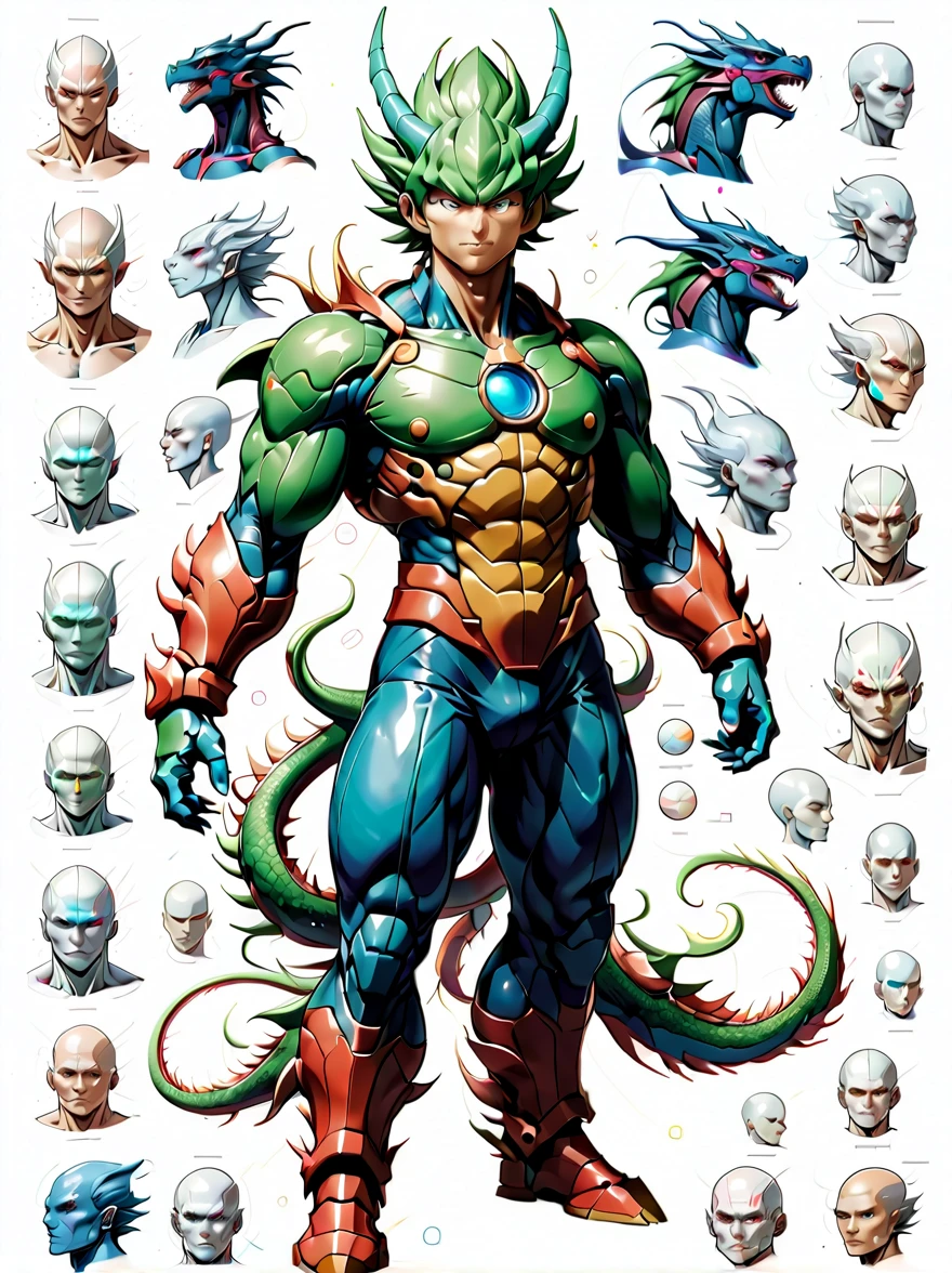 （character design sheet:1.5），((whole body))，DARGON QUEST IV男主角，Toriyama Akira style，（Orderly rows:1.2，spaced apart:1.2，No overlap:1.2），((clear lines，clean background，White background, UHD, masterpiece, ccurate, anatomically correct, textured skin, super detail, high details, best quality, 8k))