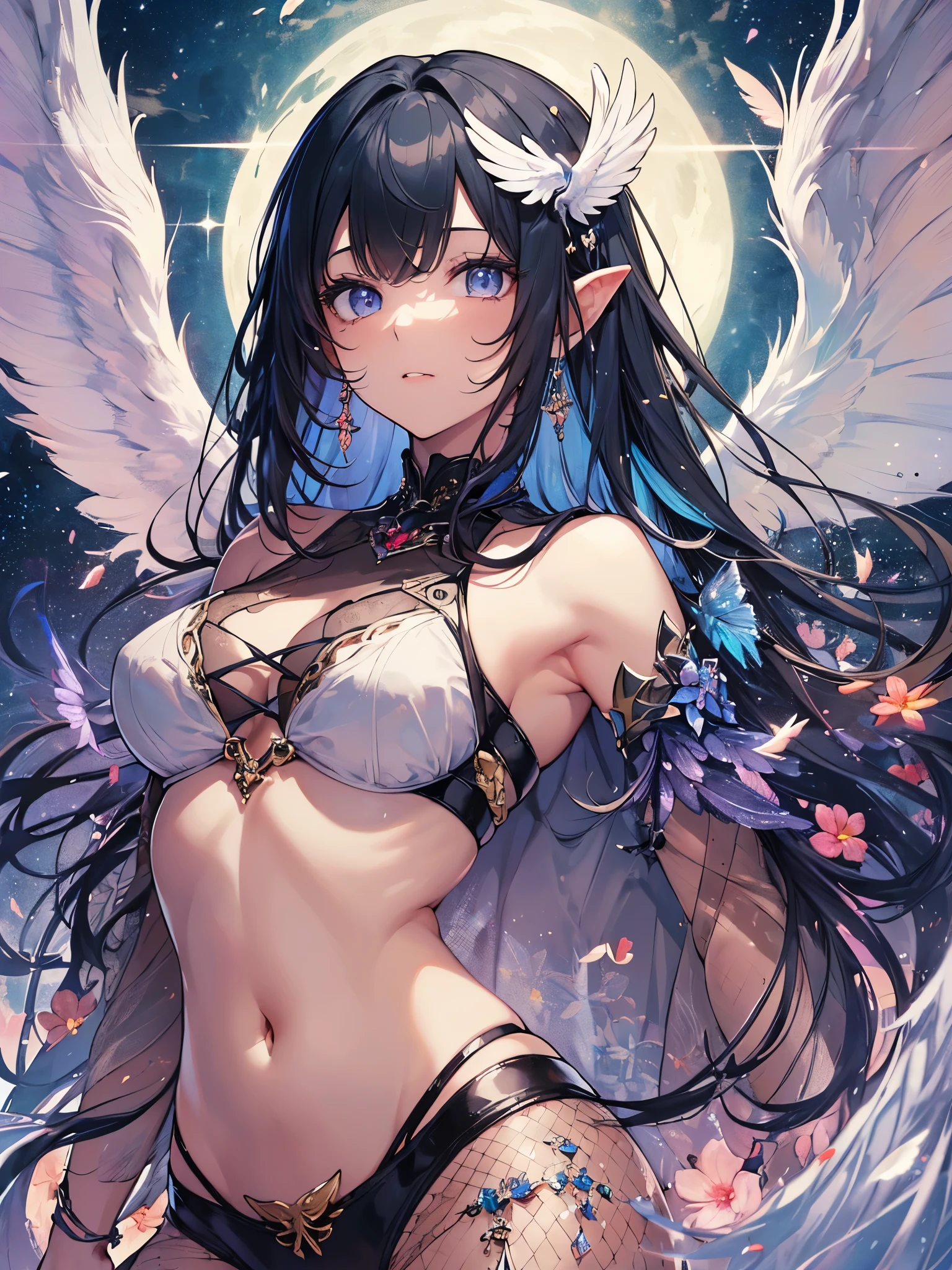 ((highest quality)),(ultra high resolution),(Super detailed),(detailed description),((best CG)),(best work of art),super precision art,amazing drawing art,(Art with precise details:1.5), (Female angels:1.5),(beautiful and neat face:1.6),(Powerful wings:1.6),(Jewelry with sparkling gems:1.,8),full of confidence々:1.2,