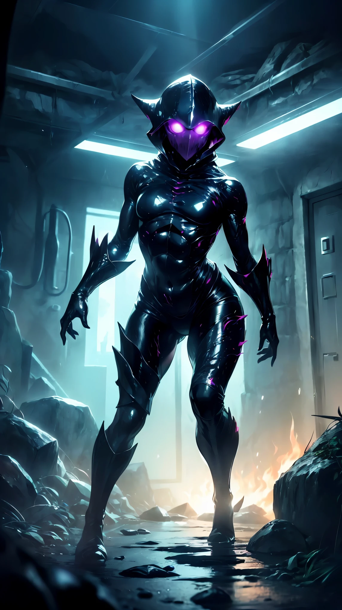 (8k, RAW photo, 最high quality, masterpiece:1.2), High-definition RAW color photo, Professional photo shoot, cinematic light, RPG design, dark fantasy graphics, Unidentified existence, Humanoid monsters, (((night stalker))), ((full body shot)), (mucous skin, shadow lurking in the dark), monster without substance, ((Distorted body, Energy Drain, slimy appearance, Unidentified existence:1.2, Black body:1.2)), An indescribable feeling of tension, creeping fear:1.5, Energy Drain, Surprise, ((creeping action:1.5)), magic resistance, fantasy art, ((Underground dungeon background, stone dungeon, labyrinth)), dim lighting, film grain, background bokeh, high quality, surreal, ((very detailed, photo shoot)),