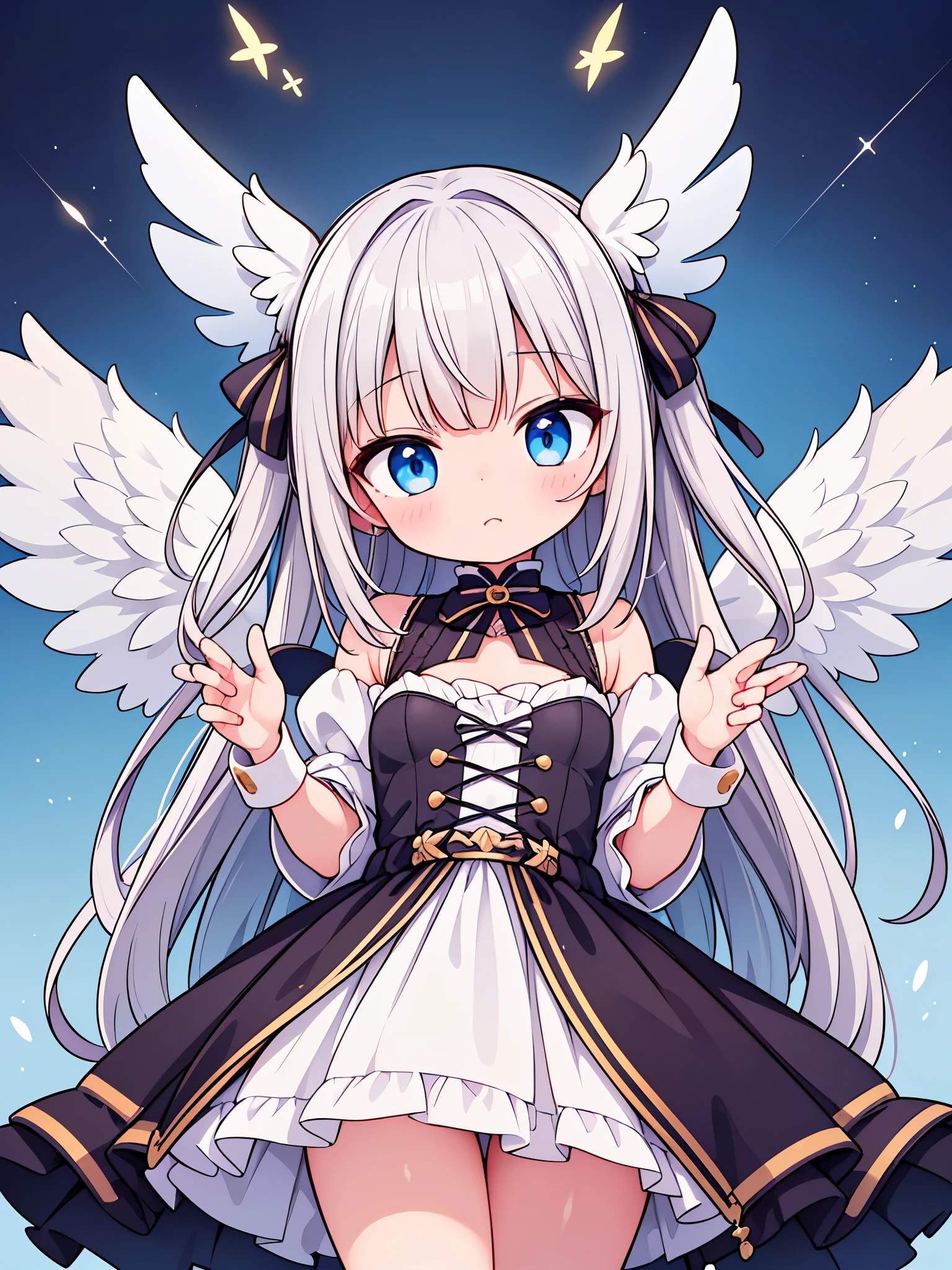 ((highest quality)),(ultra high resolution),(Super detailed),(detailed description),((best CG)),(best work of art),super precision art,amazing drawing art,(Art with precise details:1.5), (cute girl angel:1.5),(cute and adorable face:1.6),(Cute wings:1.6),(smug face:1.,8),full of confidence々:1.2,
