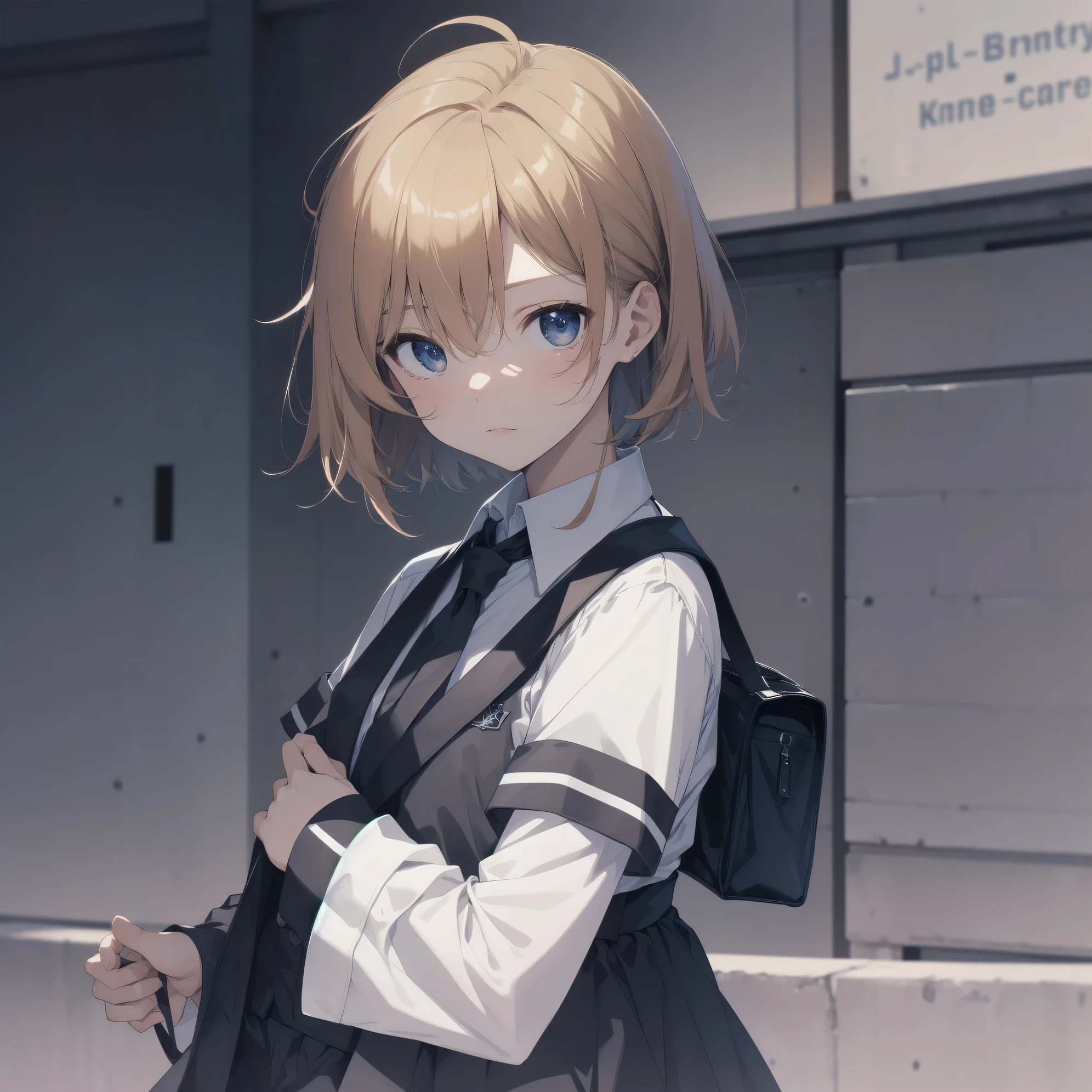 Super absurd quality by the god of art, super detailed, High resolution, anime moe art style, Best Anime 8K Kona-chan Wallpaper, pixiv contest winner, perfect anatomy, break,(眠そうにalone学校へ行く女の子を描いてください. )break,1 girl, (alone,little woman, baby face, 13 years old:1.3),All limbs, full finger,, The charm of an immature body, (very_short hair), shortcut, bangs, flat chest, Small Bodysuits, small ass, between legs, small black eyes, detailed and beautiful eyes, Well-proportioned iris and pupils, expressive eyes, sleepy eyes, High resolutionの詳細な髪, hair grip, neck ribbon, skirt, collared shirt, pleated skirt, school uniform, school bag,(detailed lighting), (detailed background), On the way to school. break,super dense skin, Best movie lighting by famous artists, 8k,cute illustration,photoshop_(Moderate),Absurd Hi-Res,Hmm,rough skin