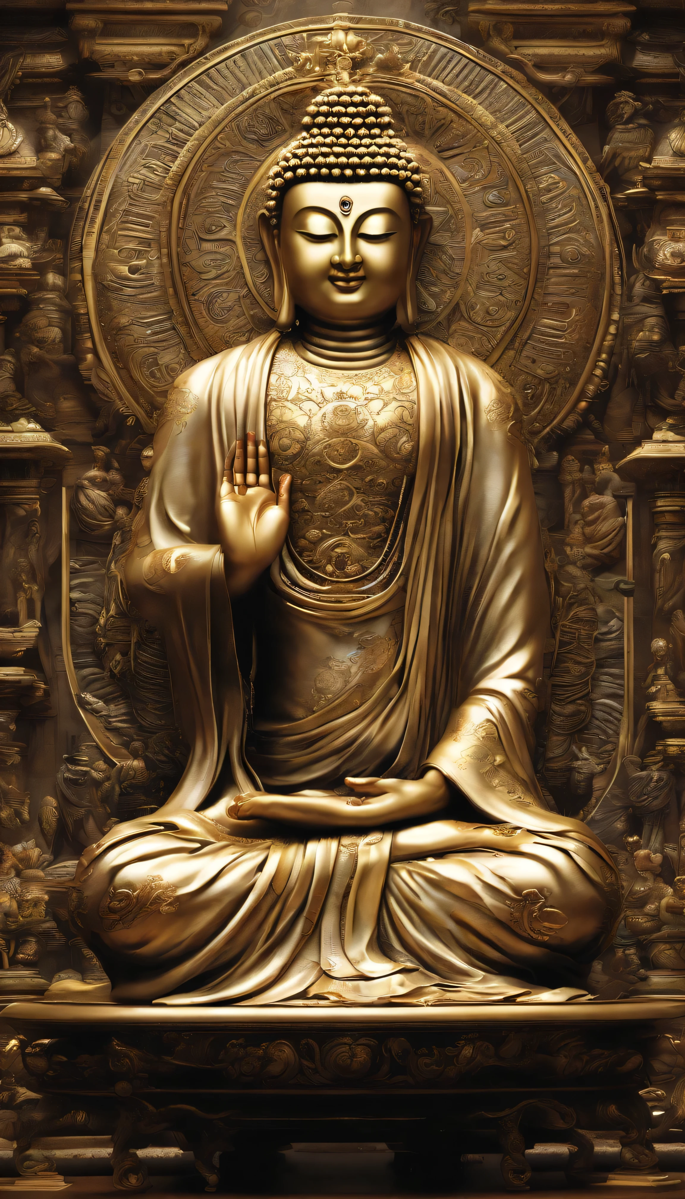 (breathtaking,4k,8k,High resolution,table top:1.2),Super detailed,(realistic,realistic,Photoreal:1.37),Buddha,enlightening,Calm,illumination,Inner glow,deep spiritual journey,cosmic enlightenment,quiet,vivid description,Radiant energy and flow,reincarnation,shining golden halo,Exists in another dimension,With the holy grail at the core.