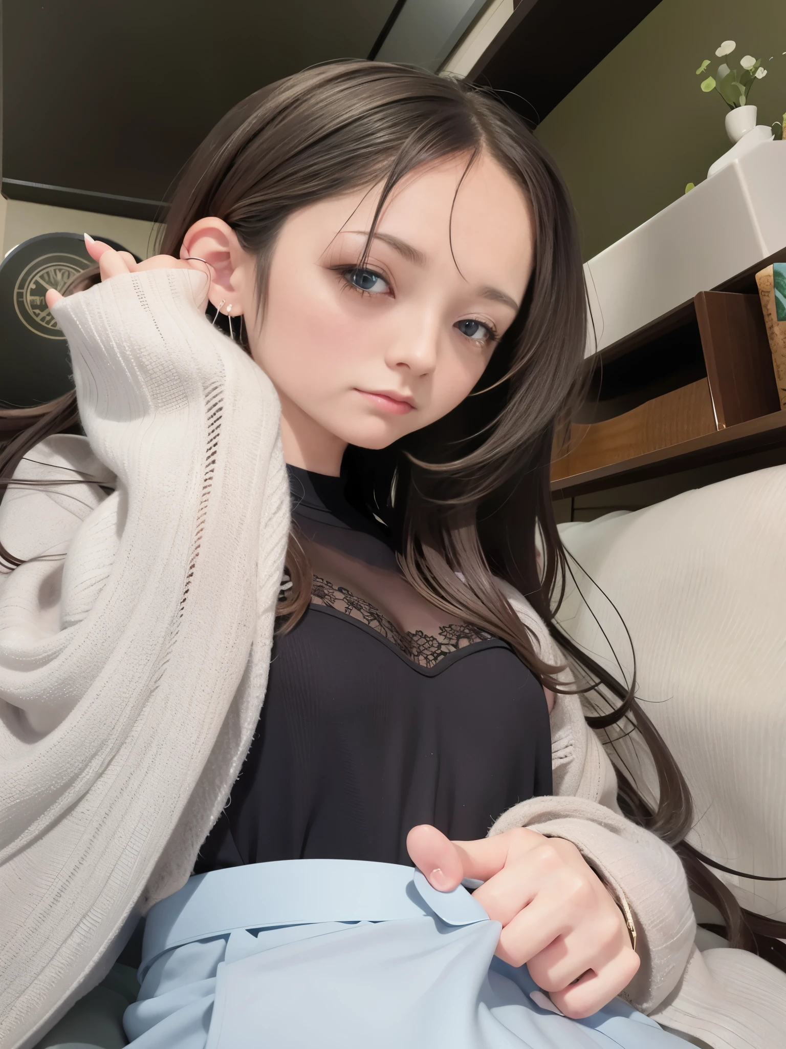 Anime - style image of a woman with long hair and blue eyes, Smooth anime CG art, Realistic anime 3d style, anime style. 8k, cute realistic portrait, Created at Anime Artist Studio, Drawn at Anime Painter Studio, digital anime illustration, realistic anime art style, cute anime girl, detailed digital anime art, Gwaites style artwork
