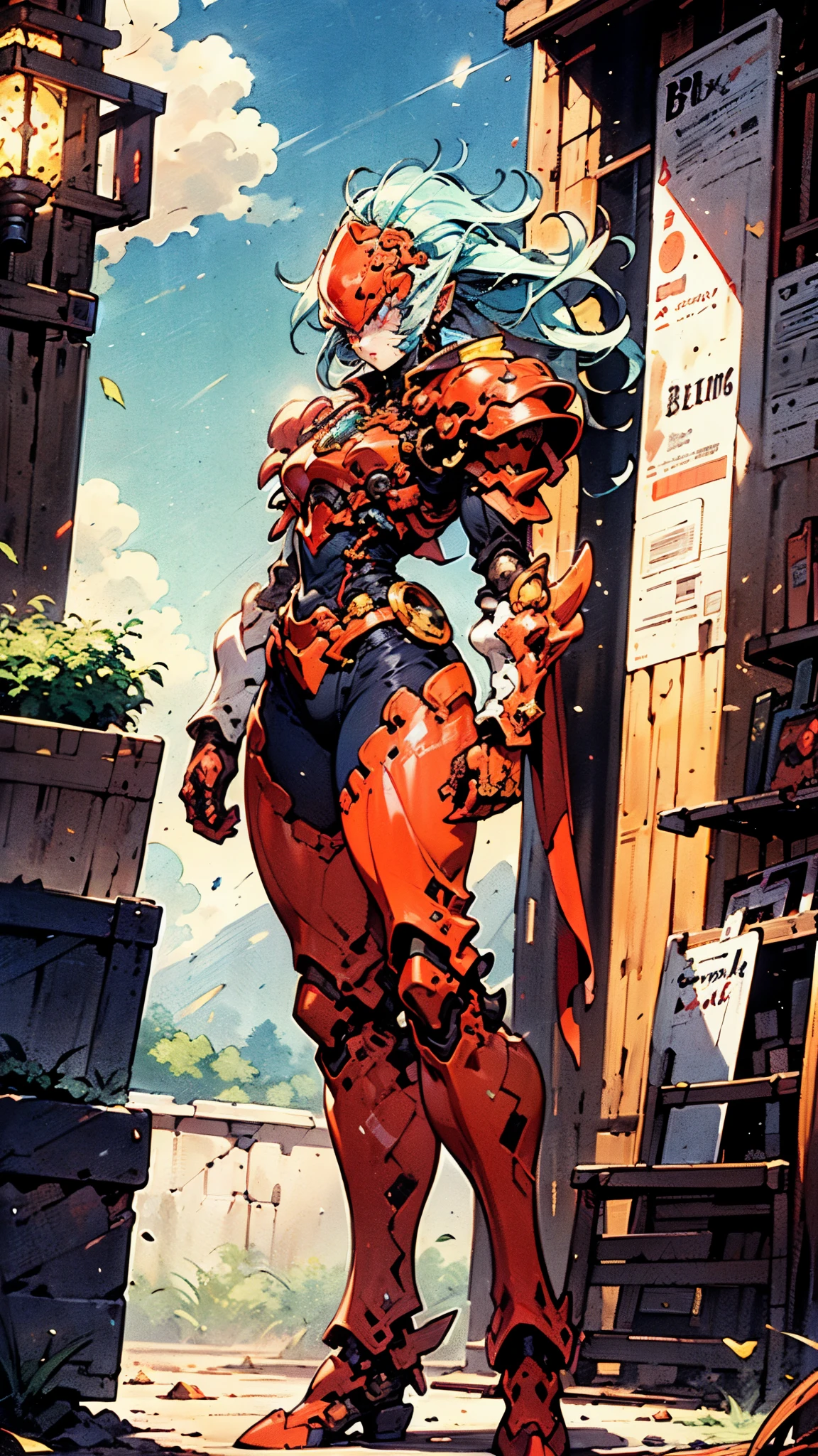 A woman adorned in fantasy-style full-body armor, a crown-concept fully enclosed helmet that unveils only her eyes, a composite layered chest plate, fully encompassing shoulder and hand guards, a lightweight waist armor, form-fitting shin guards, the overall design is heavy-duty yet flexible, ((the armor gleams with a golden glow, complemented by red and blue accents)), exhibiting a noble aura, she floats above a fantasy-surreal high-tech city, this character embodies a finely crafted fantasy-surreal style armored hero in anime style, exquisite and mature manga art style, (Queen bee mixed with Spider concept Armor, plasma, blood), ((Element, energy, elegant, goddess, femminine:1.5)), metallic, high definition, best quality, highres, ultra-detailed, ultra-fine painting, extremely delicate, professional, anatomically correct, symmetrical face, extremely detailed eyes and face, high quality eyes, creativity, RAW photo, UHD, 32k, Natural light, cinematic lighting, masterpiece-anatomy-perfect, masterpiece:1.5
