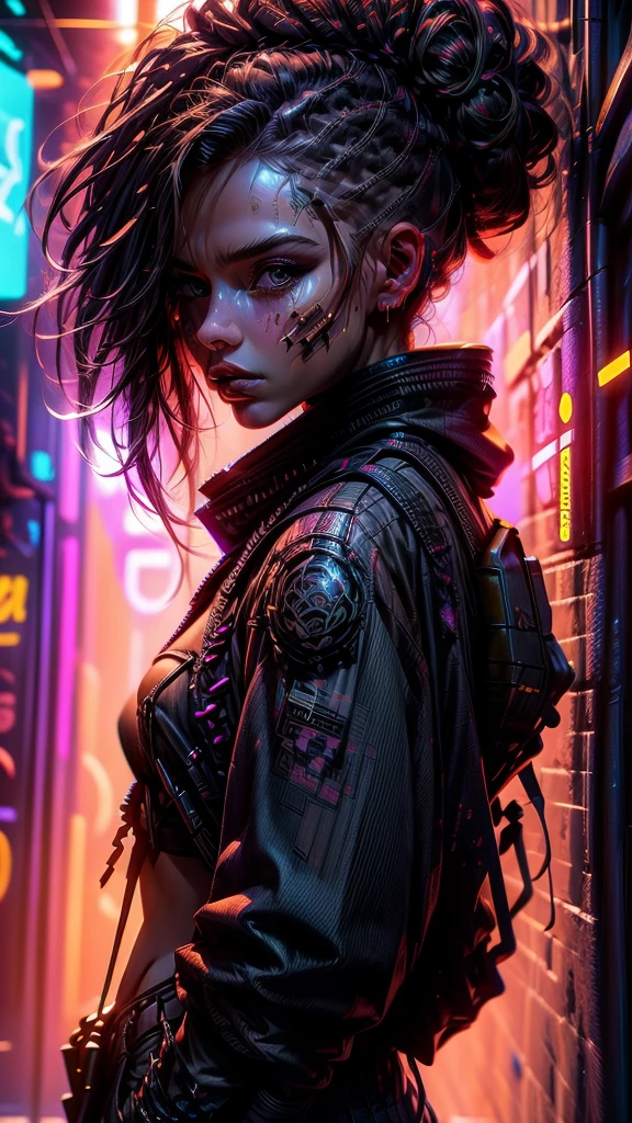 a close up of a woman with a tattoo on her arm, cyberpunk beautiful girl, beautiful cyberpunk girl face, dreamy cyberpunk girl, cyberpunk art ultrarealistic 8k, cyberpunk 2 0 y. o model girl, beautiful cyberpunk woman model, the cyberpunk girl portrait, 4k highly detailed digital art, beautiful digital artwork, cyberpunk cyborg. roses, realistic digital art 4k